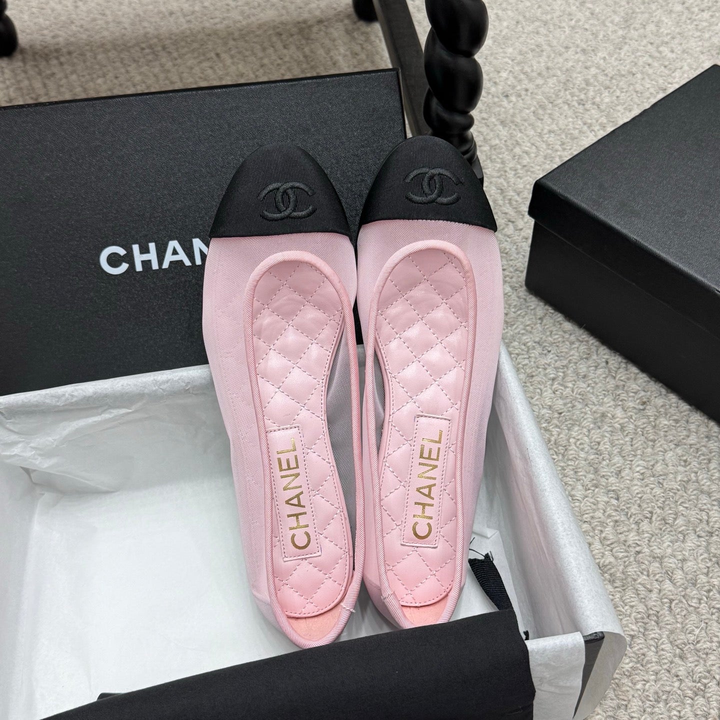 CC 25p Ballet Flat Pink Mesh Fabric Grosgrain