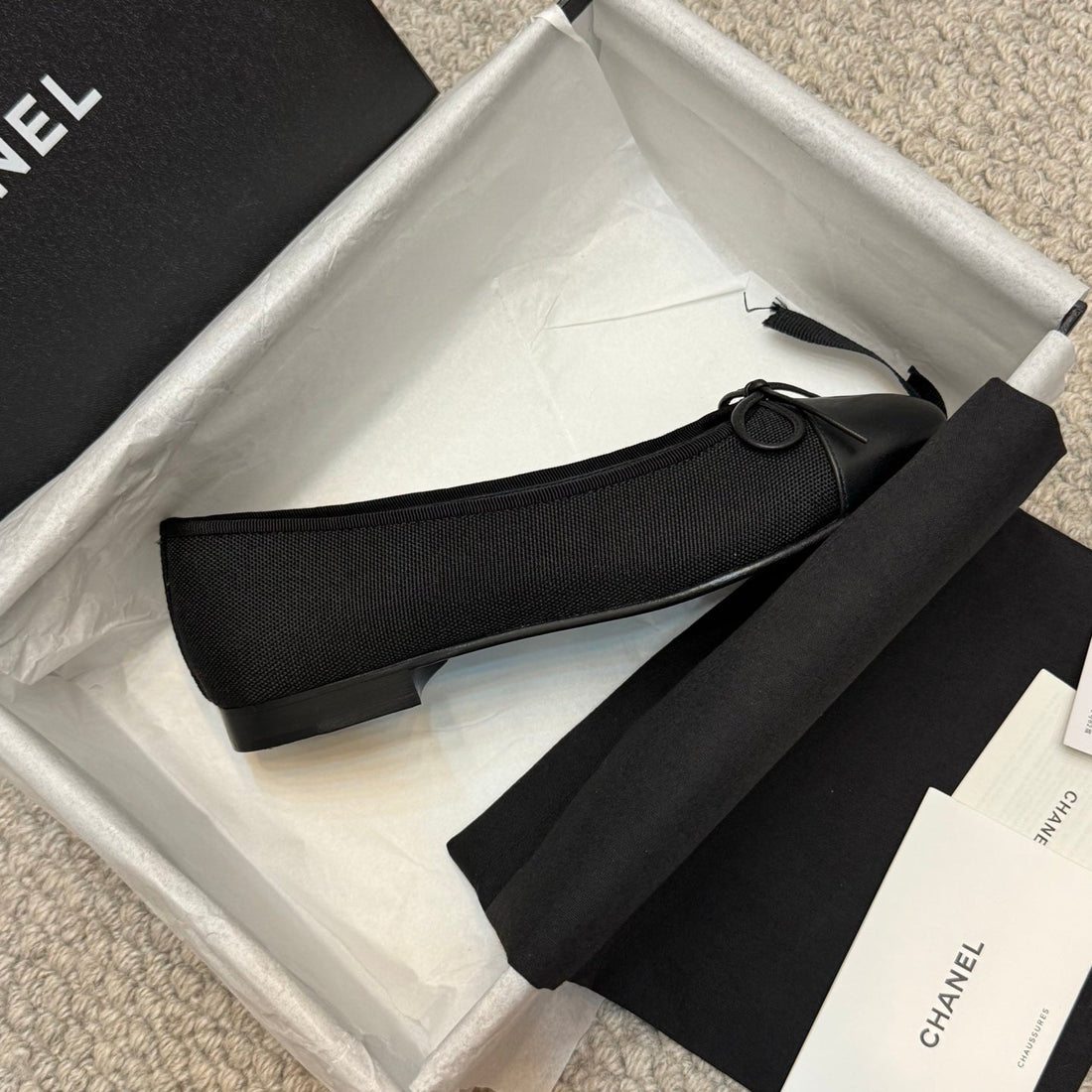 CC 25p Ballet Flat Black Canvas Calfskin