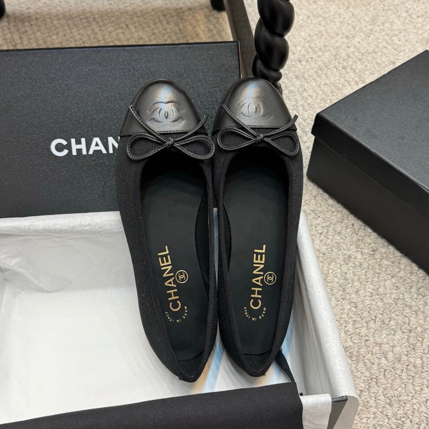 CC 25p Ballet Flat Black Canvas Calfskin