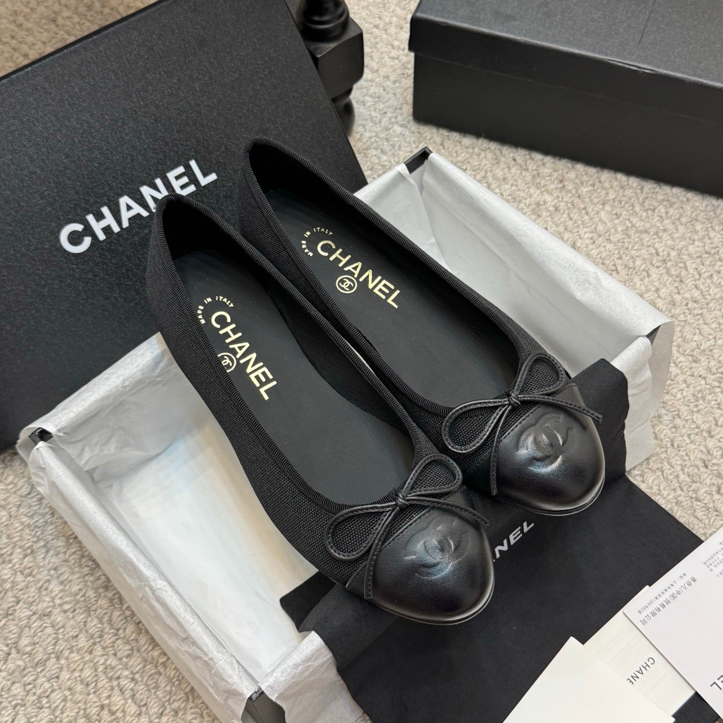 CC 25p Ballet Flat Black Canvas Calfskin