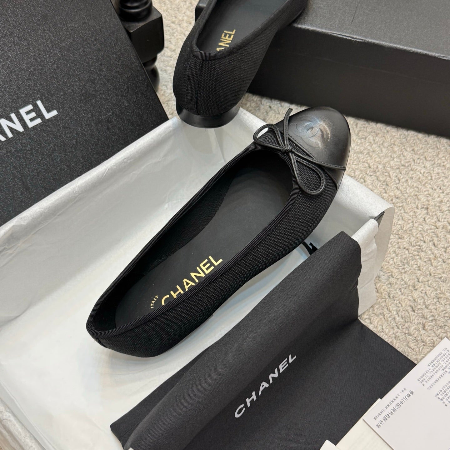 CC 25p Ballet Flat Black Canvas Calfskin