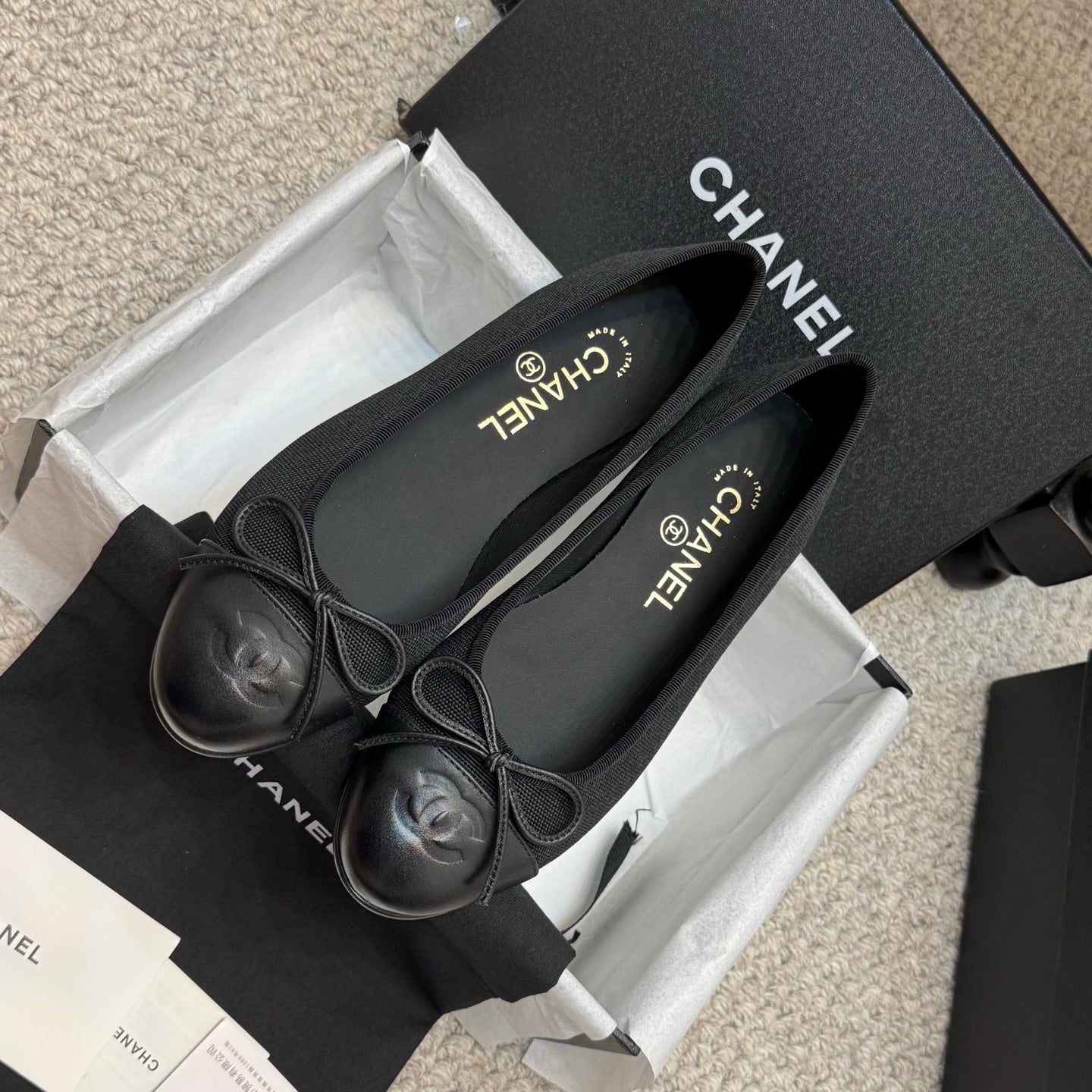 CC 25p Ballet Flat Black Canvas Calfskin