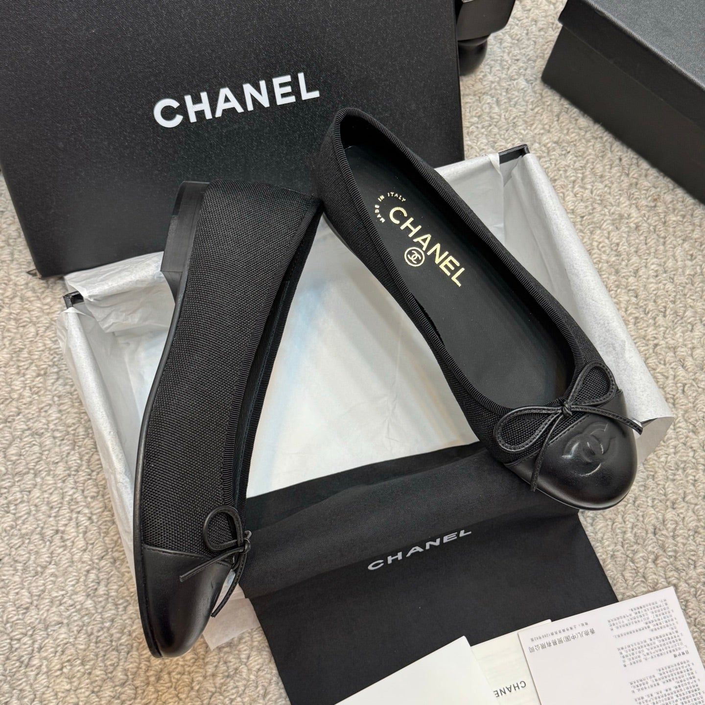 CC 25p Ballet Flat Black Canvas Calfskin