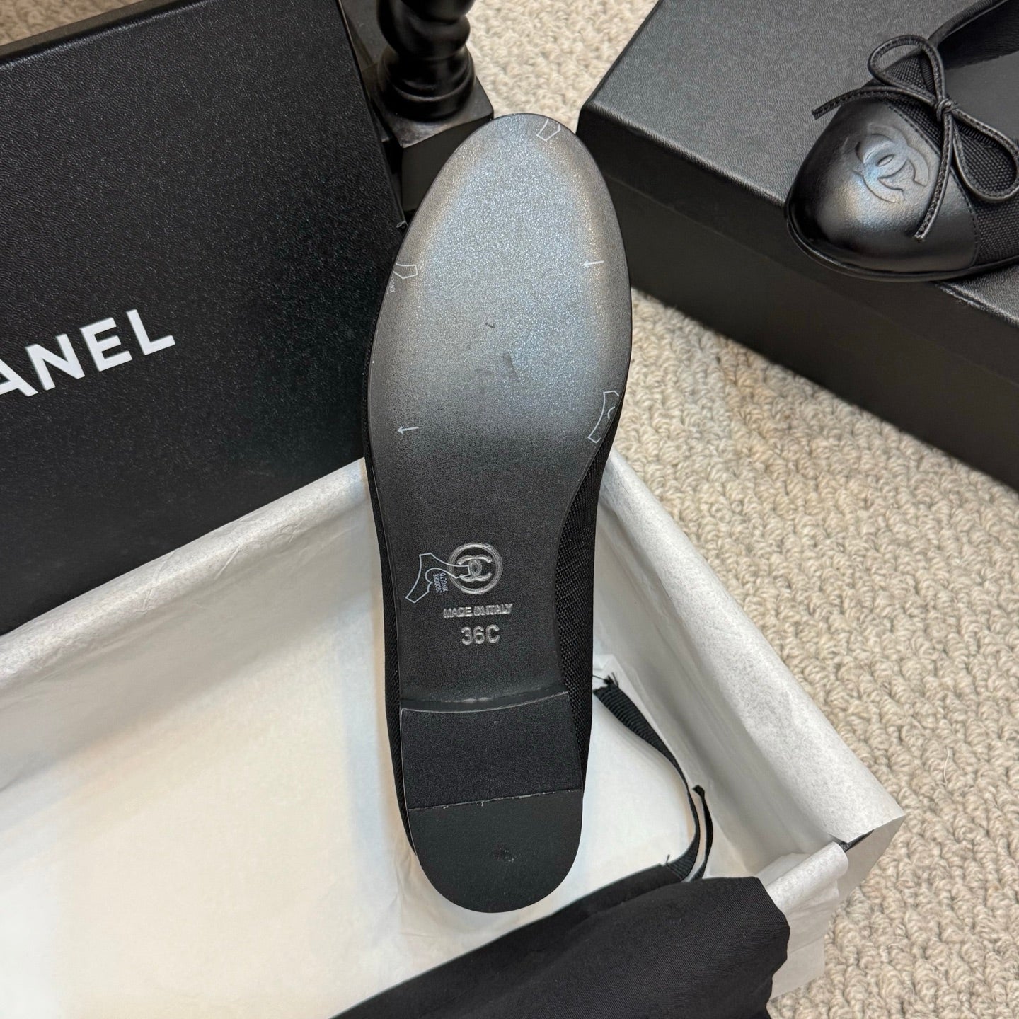 CC 25p Ballet Flat Black Canvas Calfskin