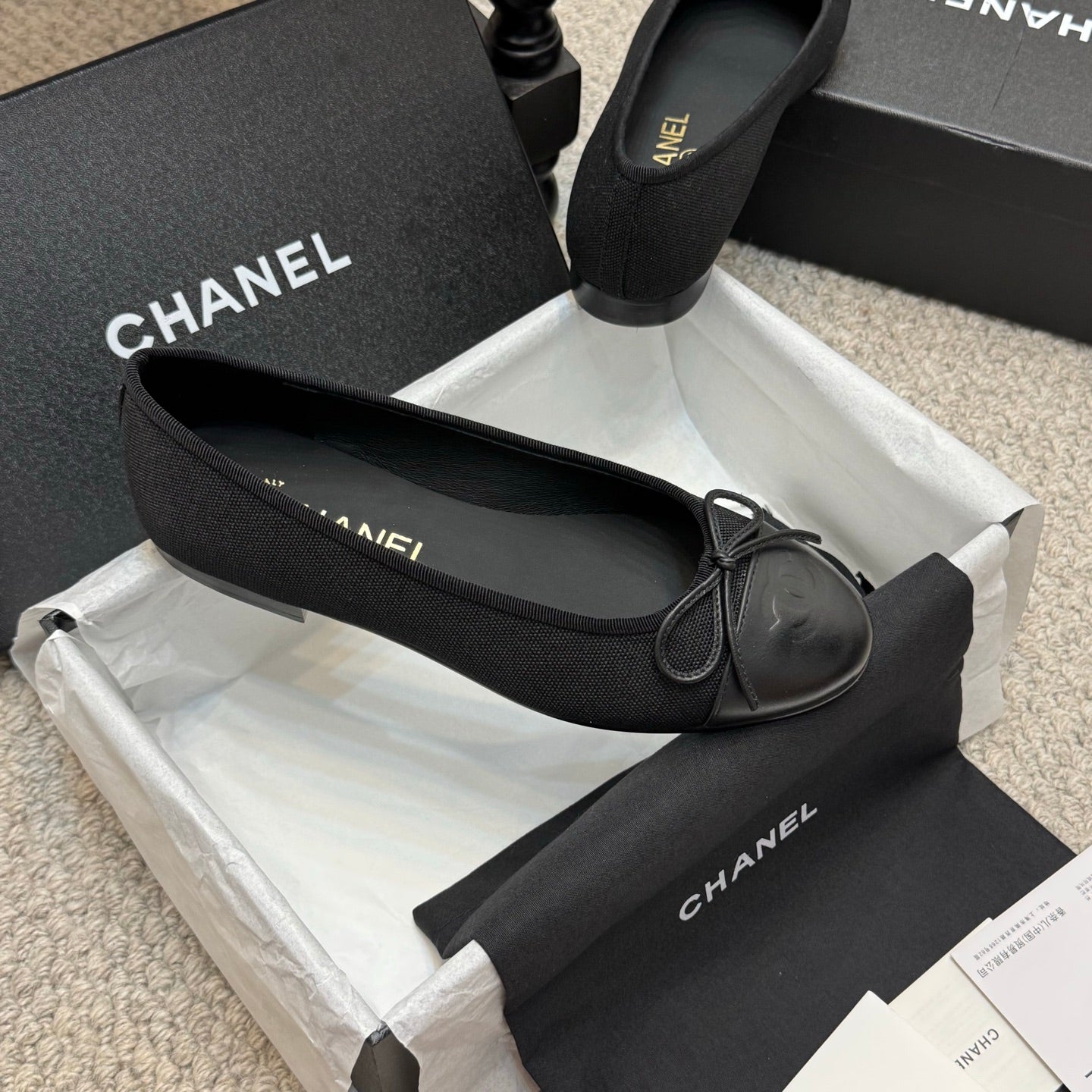 CC 25p Ballet Flat Black Canvas Calfskin