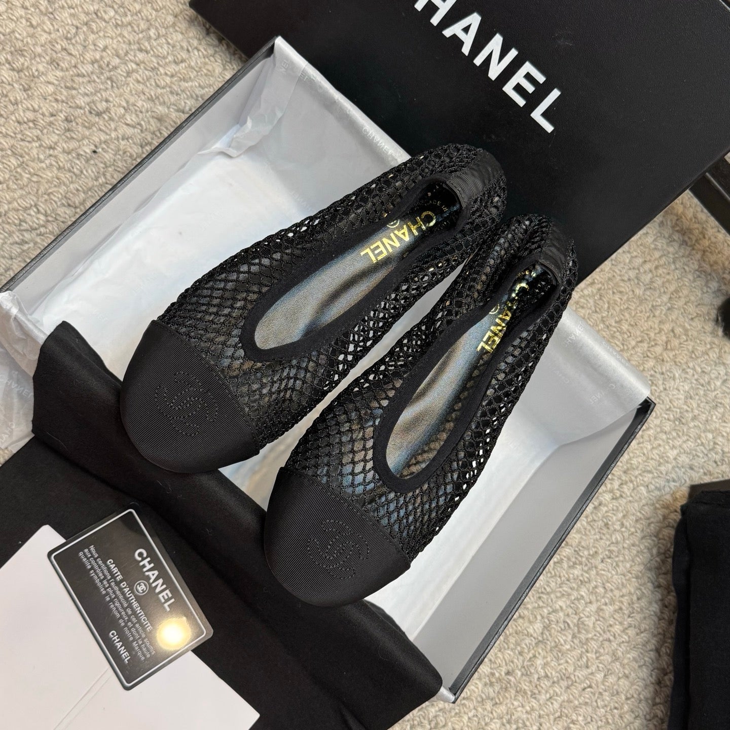 CC 25C Ballet Flat Black Mesh Fabric Grosgrain