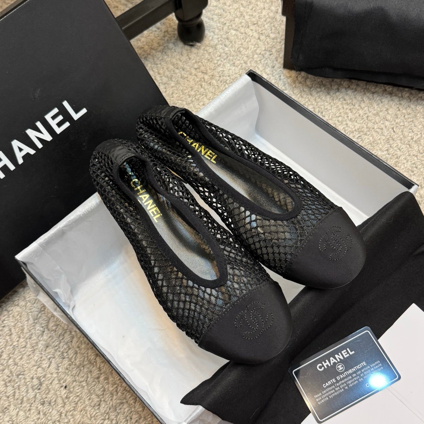 CC 25C Ballet Flat Black Mesh Fabric Grosgrain