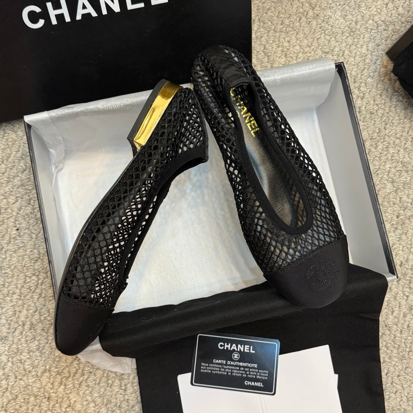 CC 25C Ballet Flat Black Mesh Fabric Grosgrain