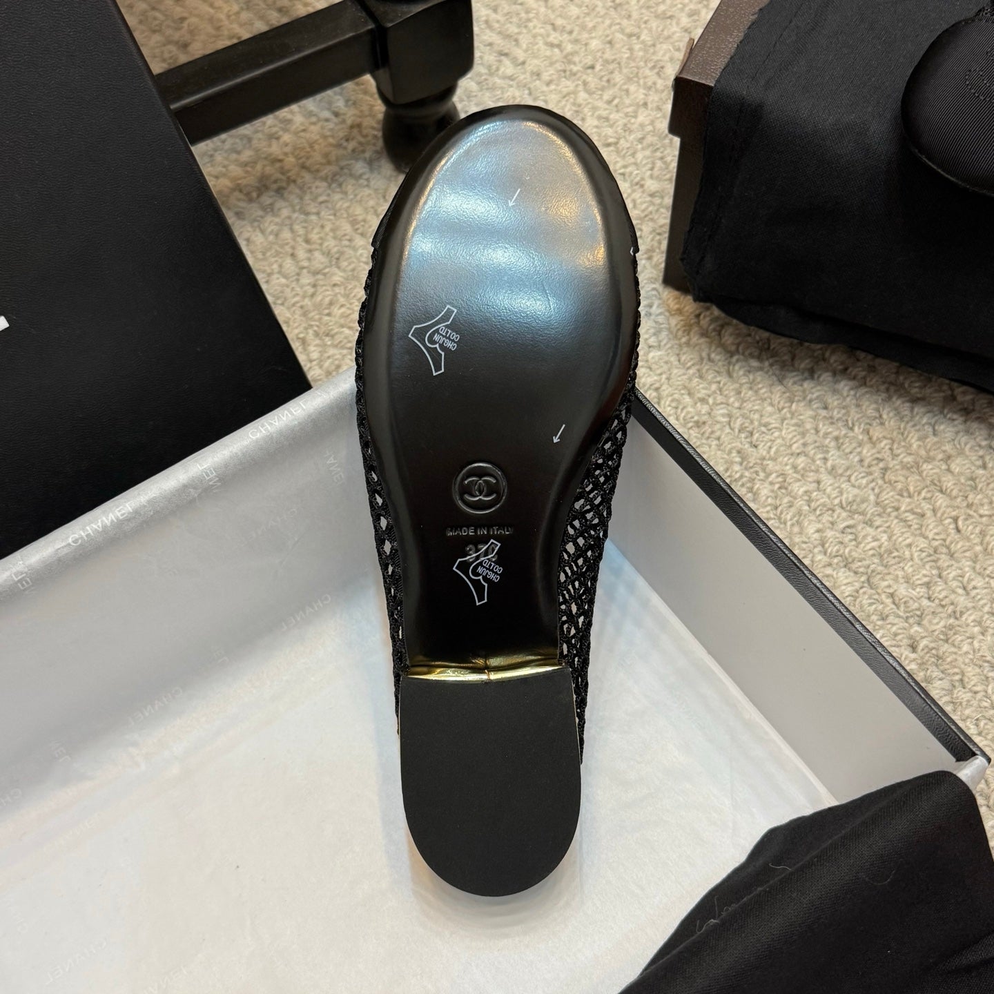 CC 25C Ballet Flat Black Mesh Fabric Grosgrain