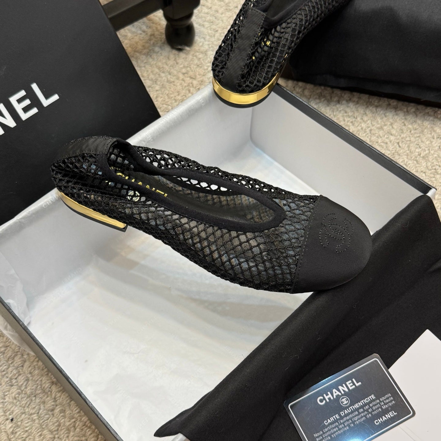 CC 25C Ballet Flat Black Mesh Fabric Grosgrain