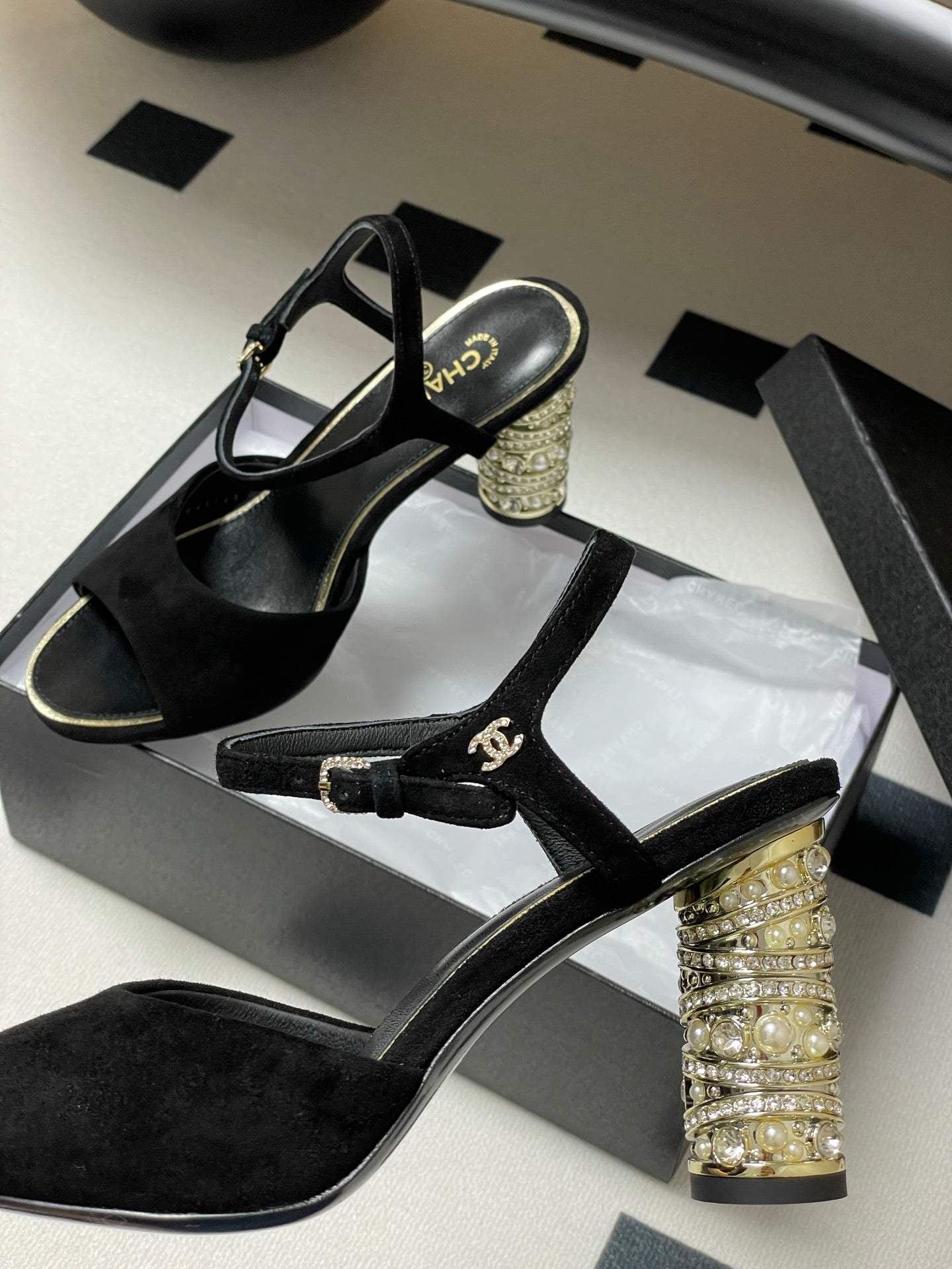 CC 25p Slingback Heel 8cm Black Suede