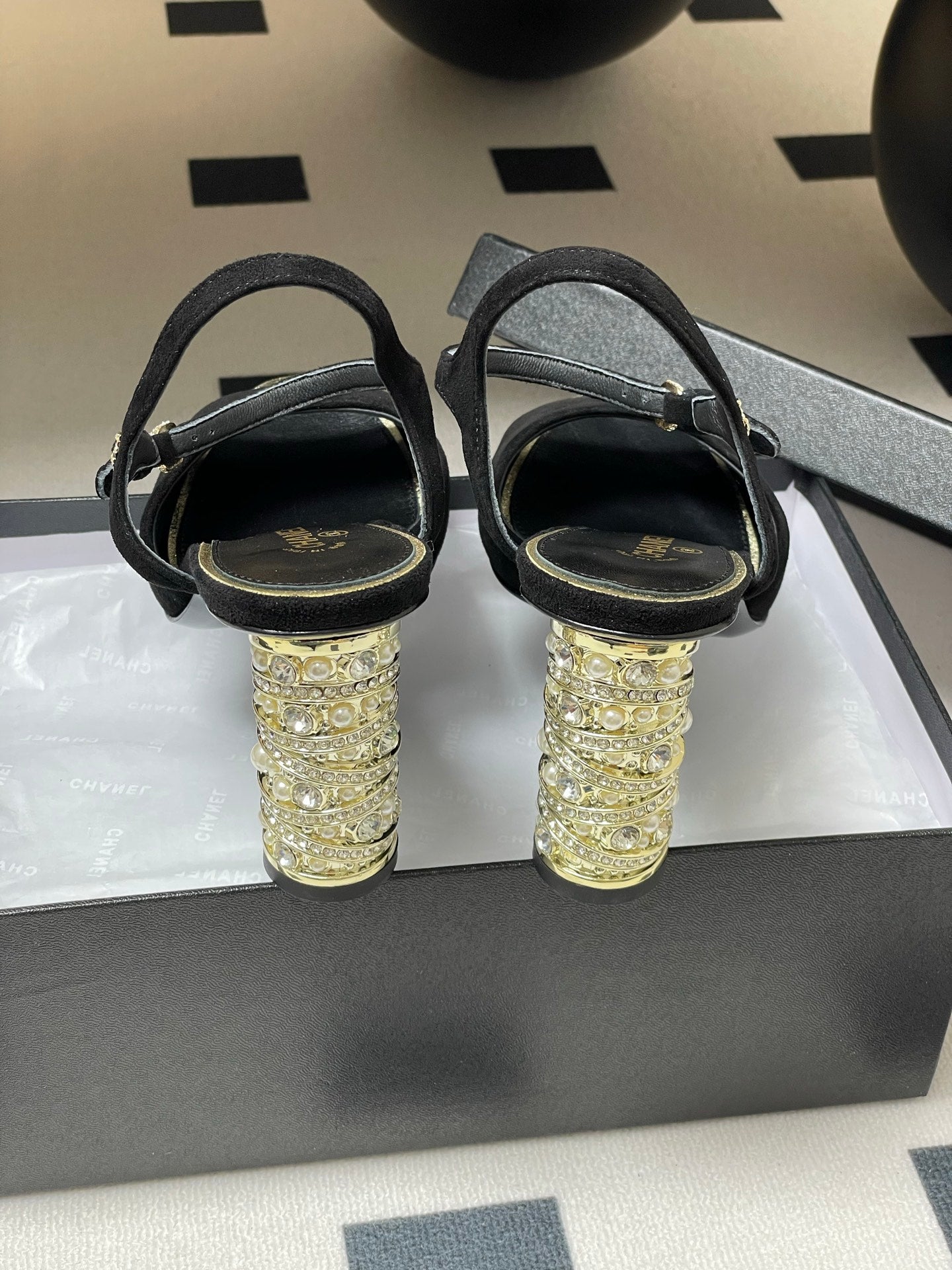 CC 25p Slingback Heel 8cm Black Suede