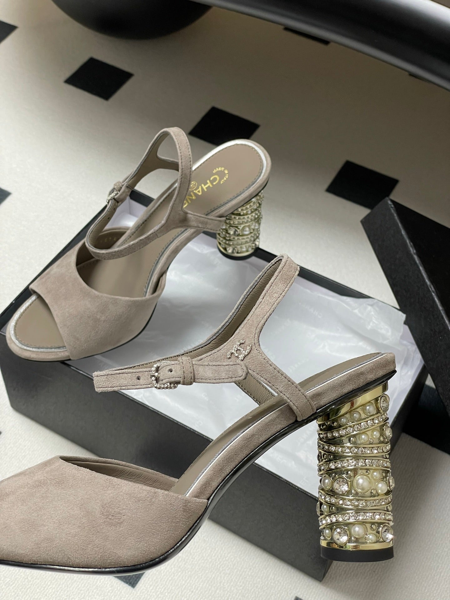 CC 25p Slingback Heel 8cm Grey Suede