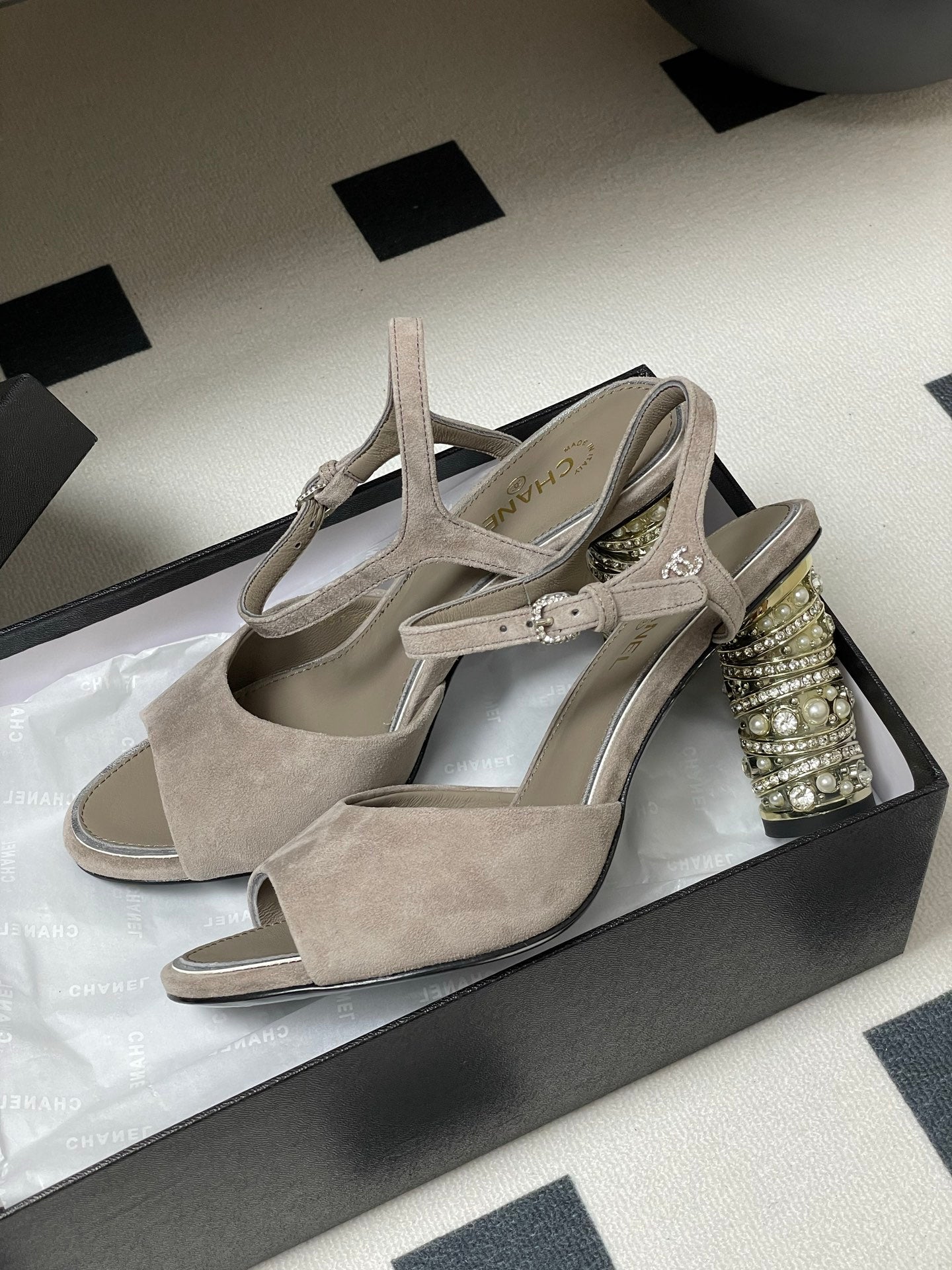 CC 25p Slingback Heel 8cm Grey Suede