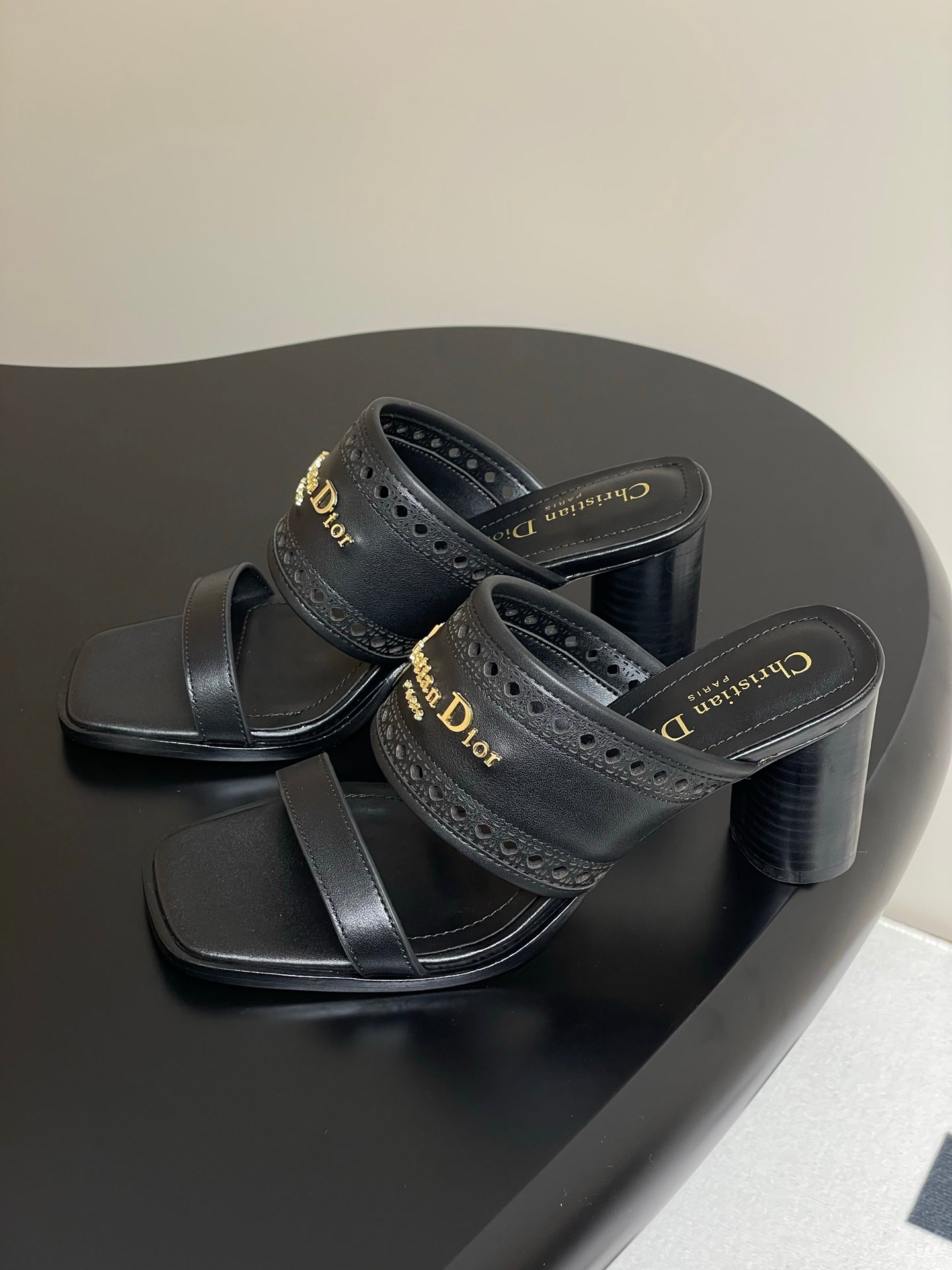 CD 25 D-Lane Heeled Slide Double Strap Calfskin