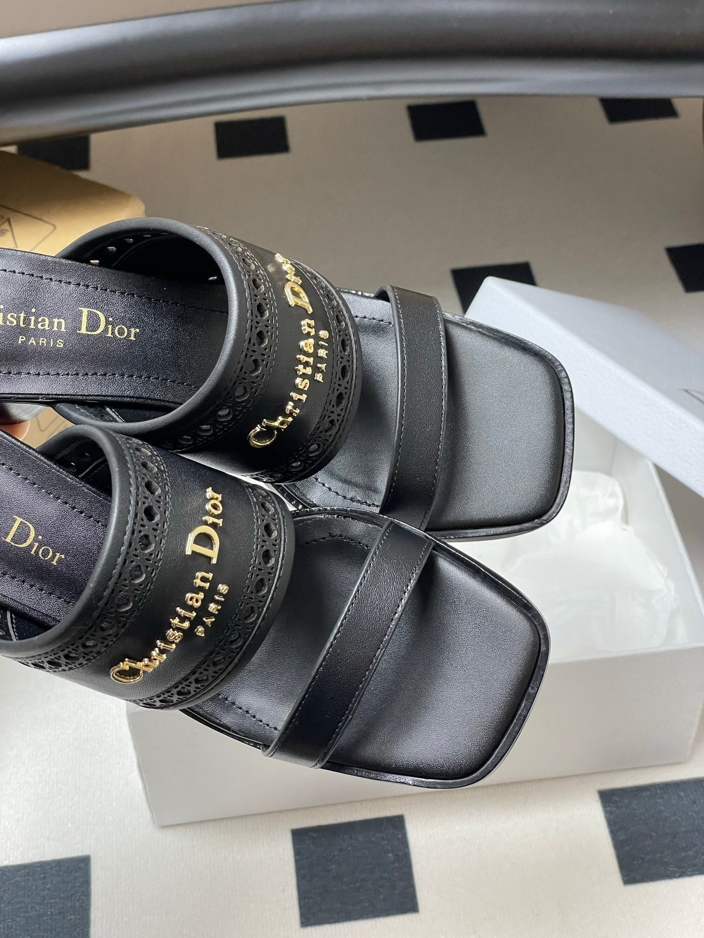 CD 25 D-Lane Heeled Slide Double Strap Calfskin