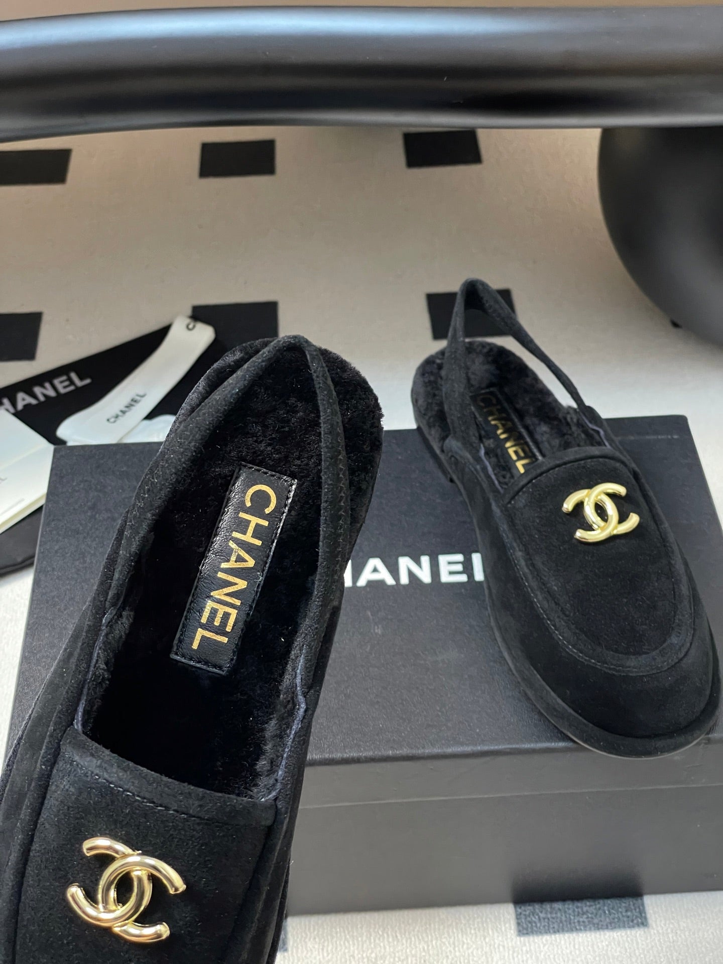 CC 25A Slingback Loafer Black Sherpa Suede