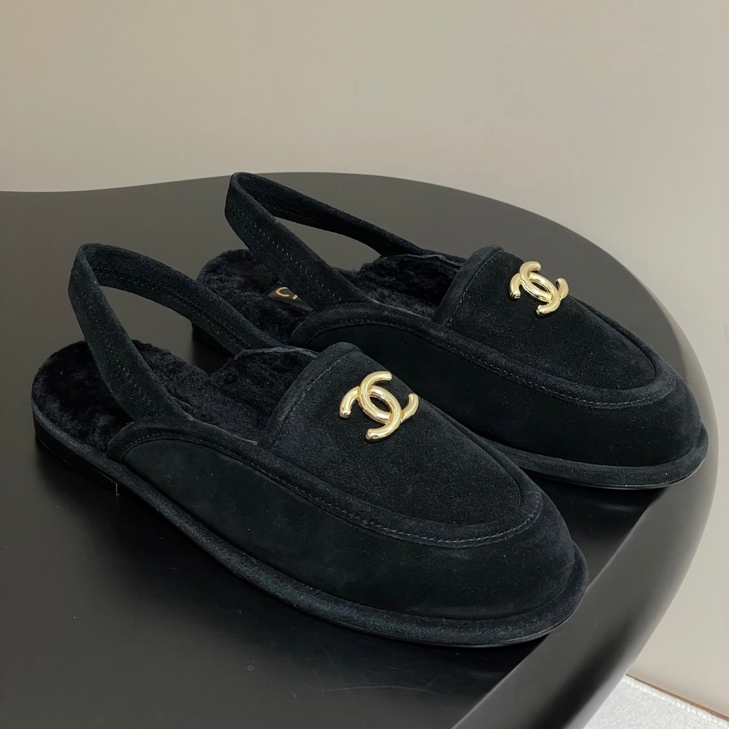 CC 25A Slingback Loafer Black Sherpa Suede