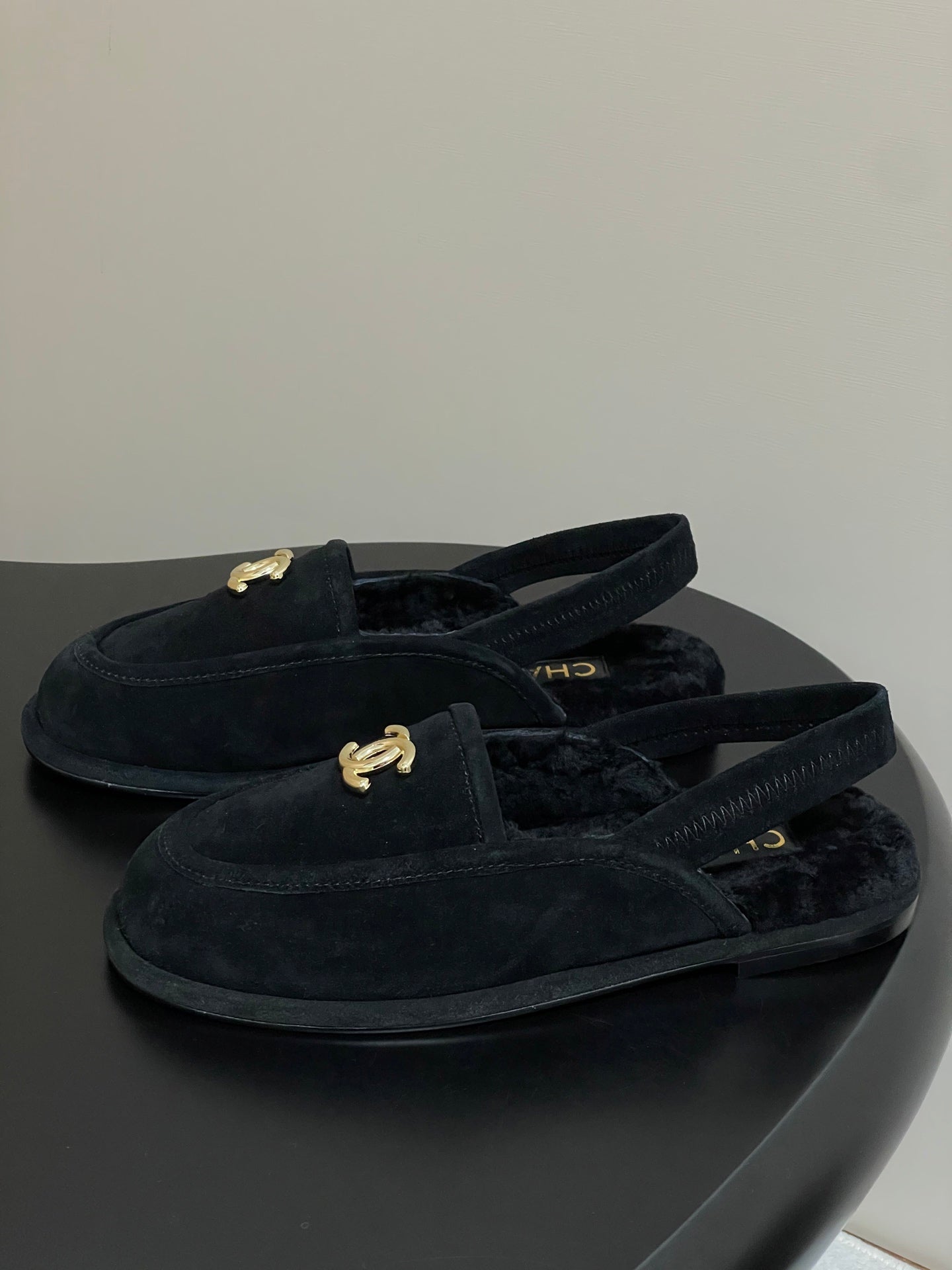 CC 25A Slingback Loafer Black Sherpa Suede