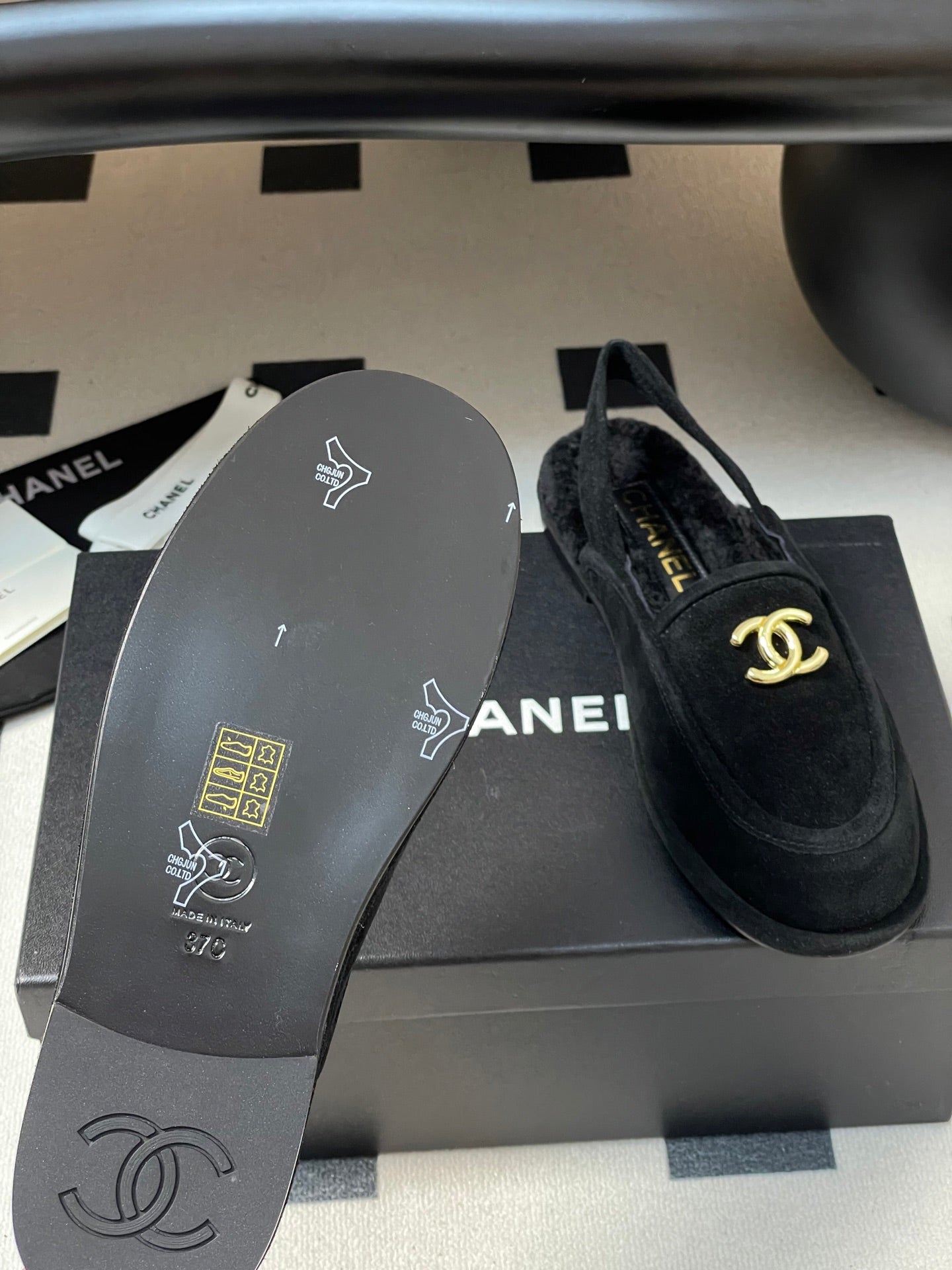 CC 25A Slingback Loafer Black Sherpa Suede