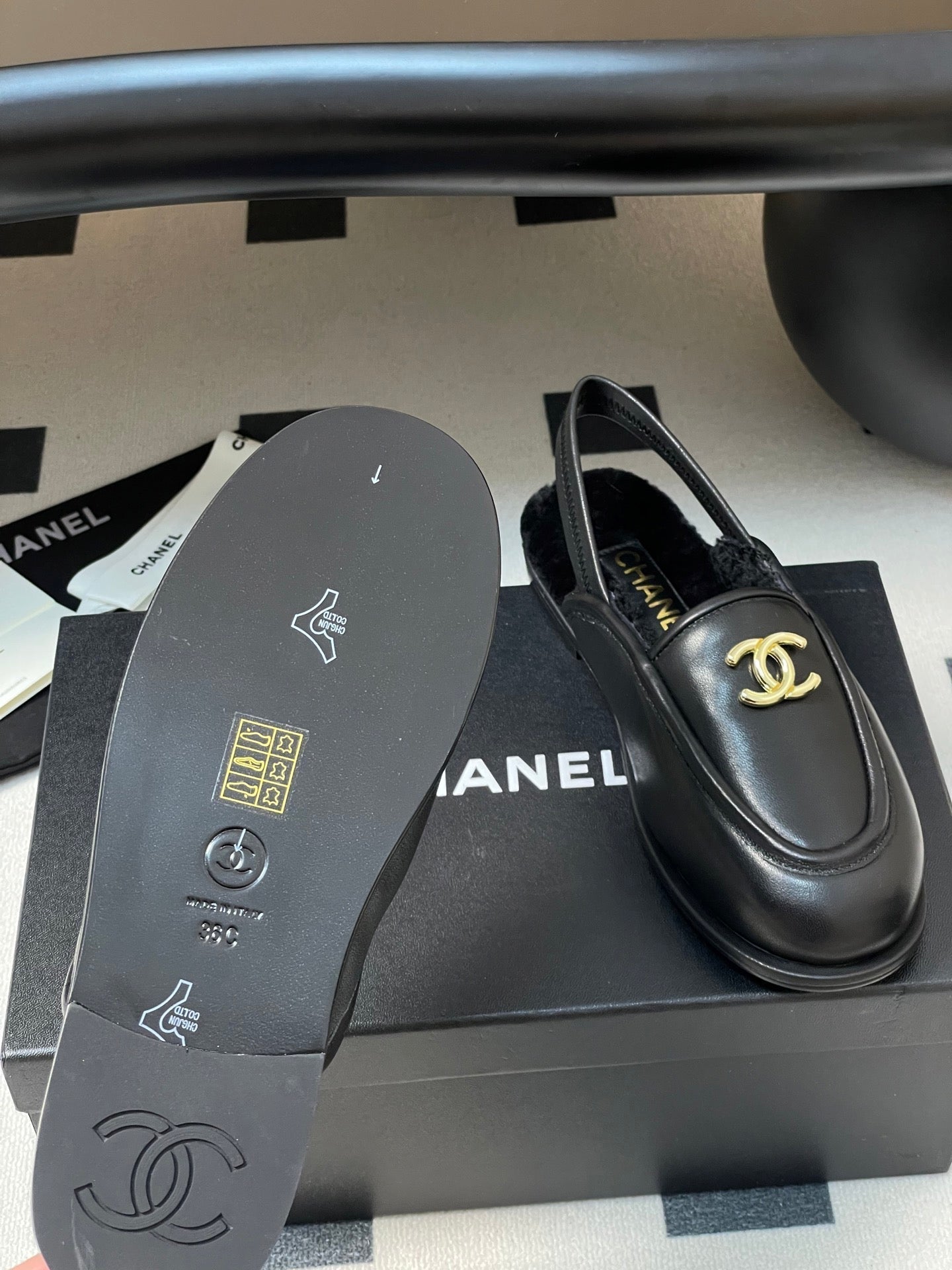 CC 25A Slingback Loafer Black Sherpa Calfskin