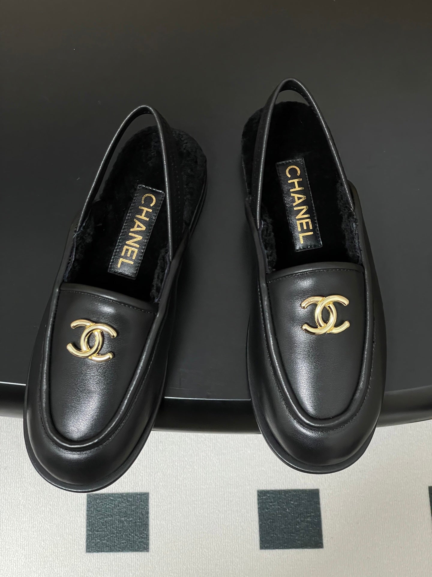 CC 25A Slingback Loafer Black Sherpa Calfskin