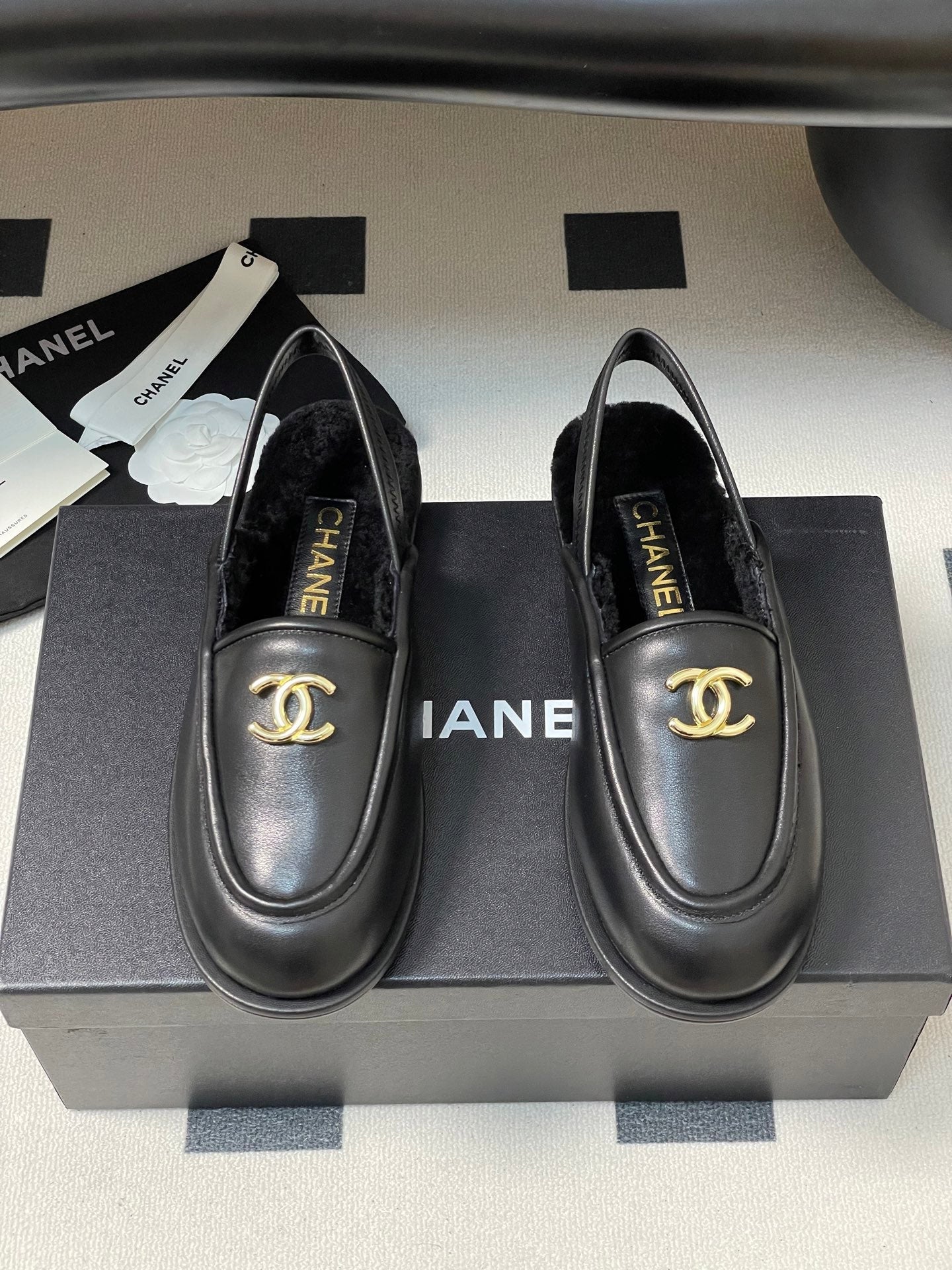 CC 25A Slingback Loafer Black Sherpa Calfskin