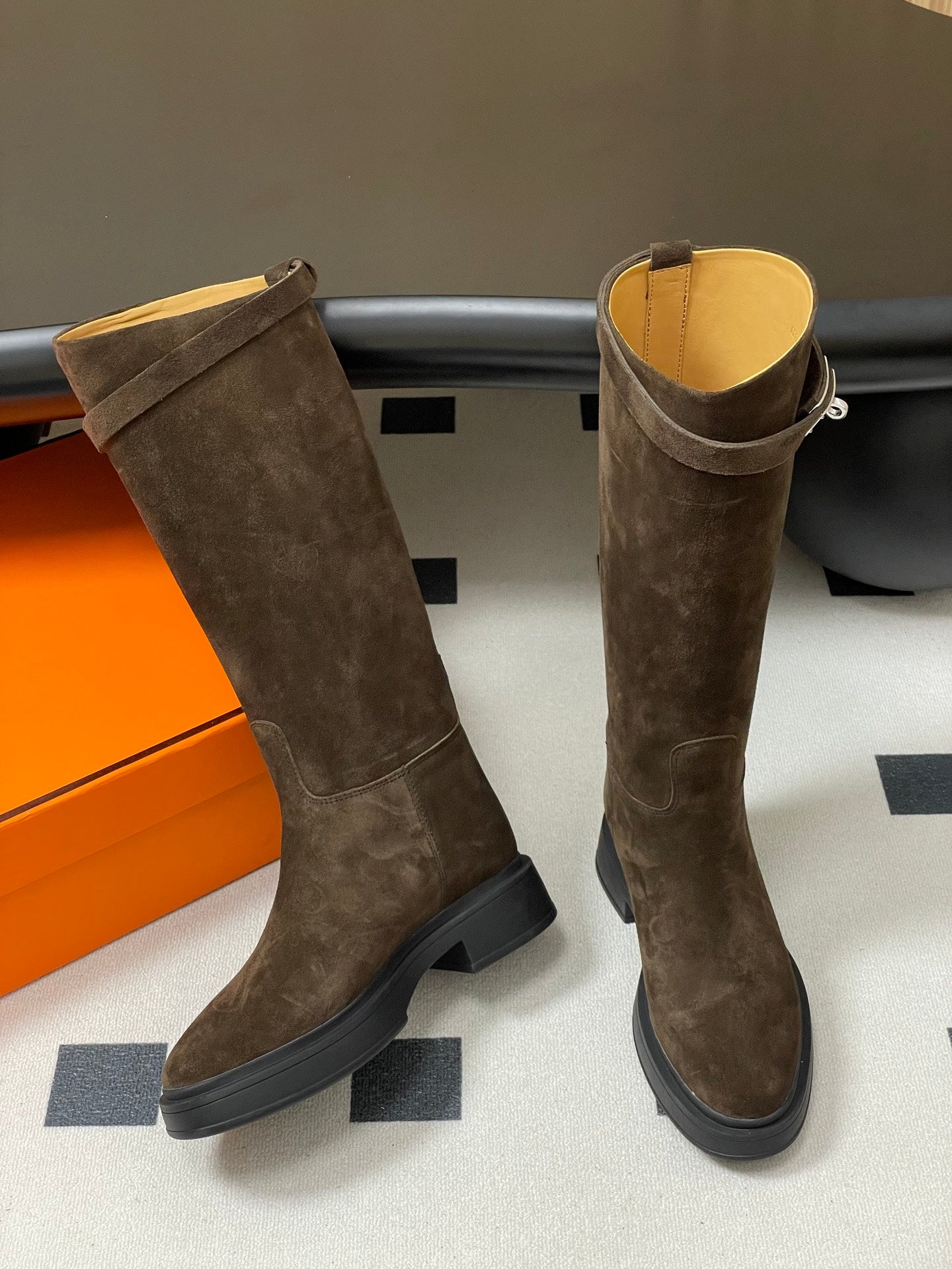 HM Jumping Boots Dark Brown Kelly Buckle Suede 423265