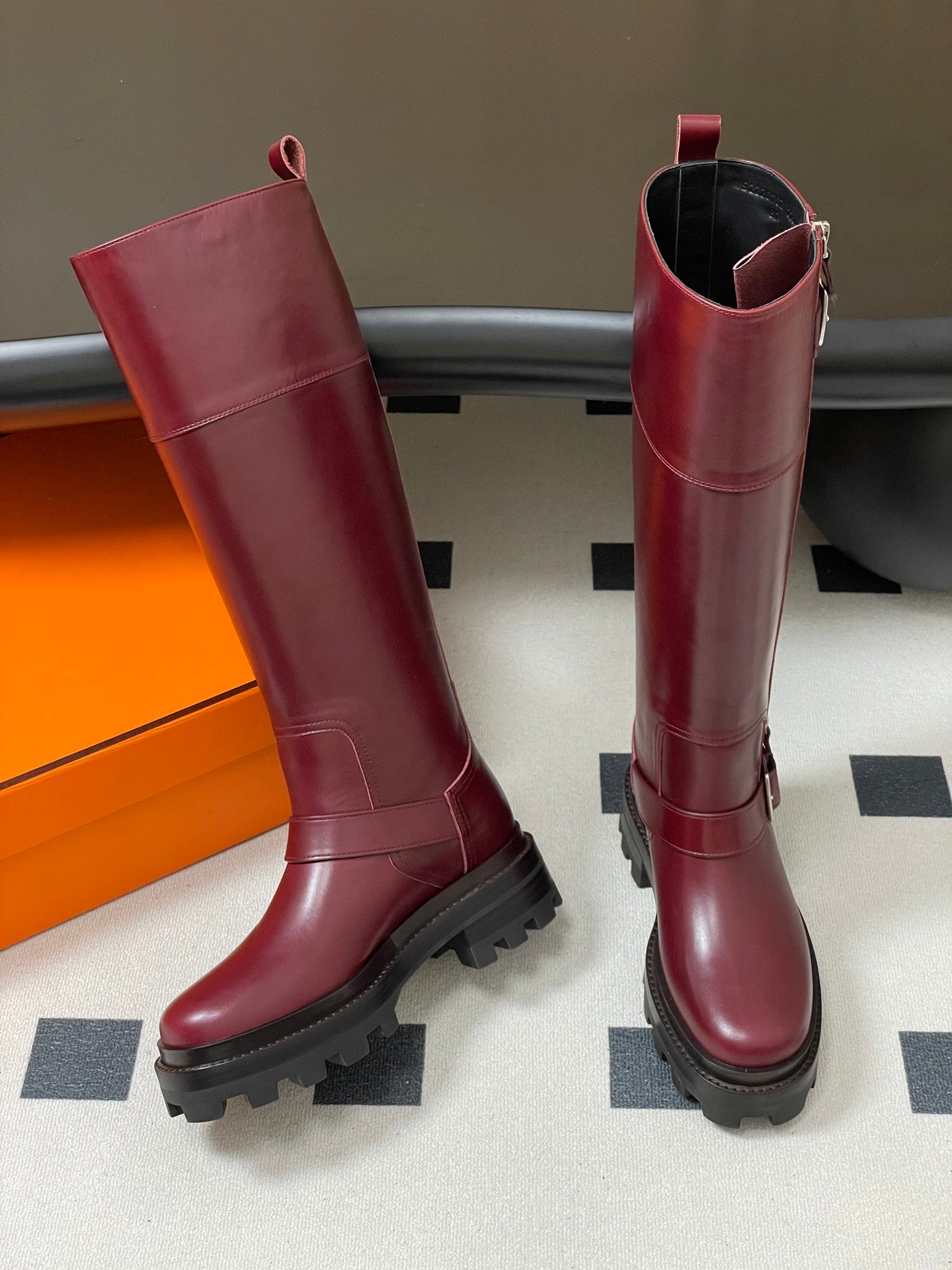HM Jumping Boots 50 Wine Red Edge Lock Calfskin