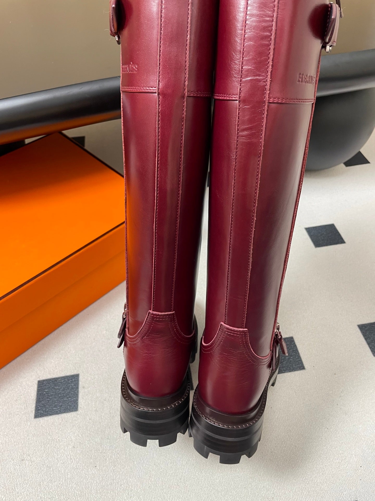 HM Jumping Boots 50 Wine Red Edge Lock Calfskin