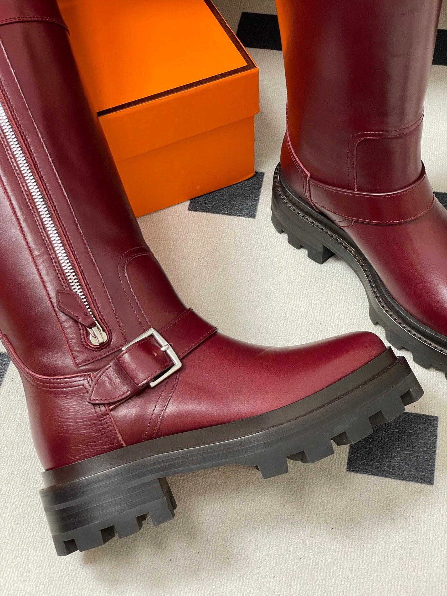 HM Jumping Boots 50 Wine Red Edge Lock Calfskin