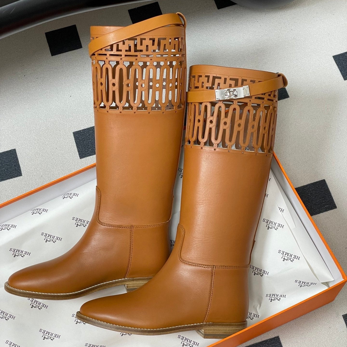 HM Jumping Boots Caramel Brown Kelly Buckle Calfskin 423263