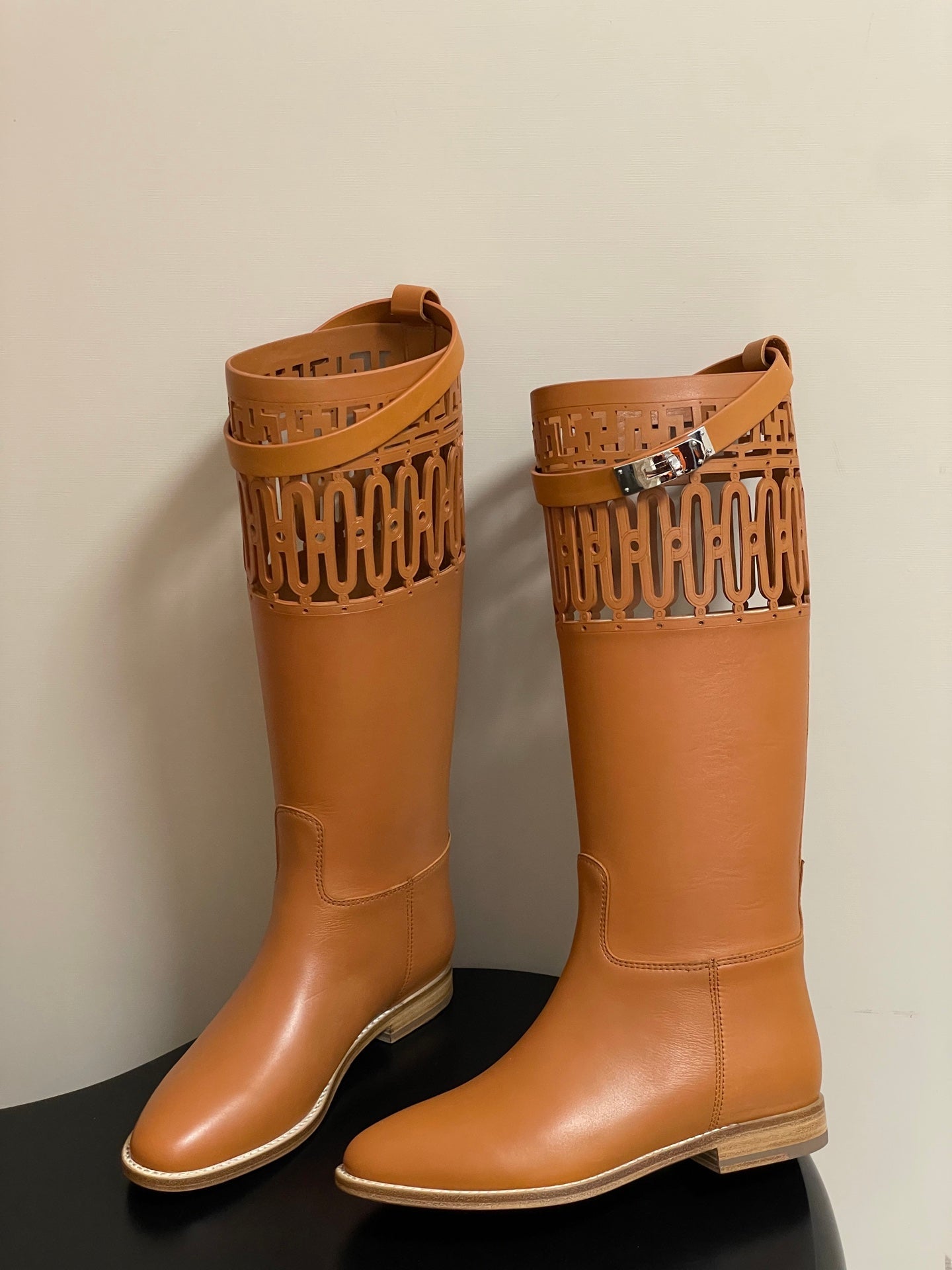 HM Jumping Boots Caramel Brown Kelly Buckle Calfskin 423263