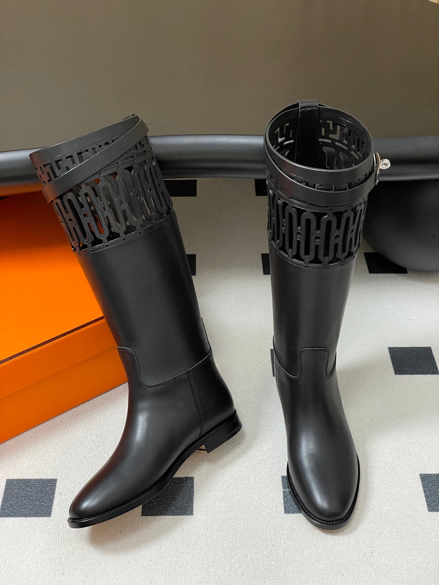 HM Jumping Boots Black Kelly Buckle Calfskin 423264