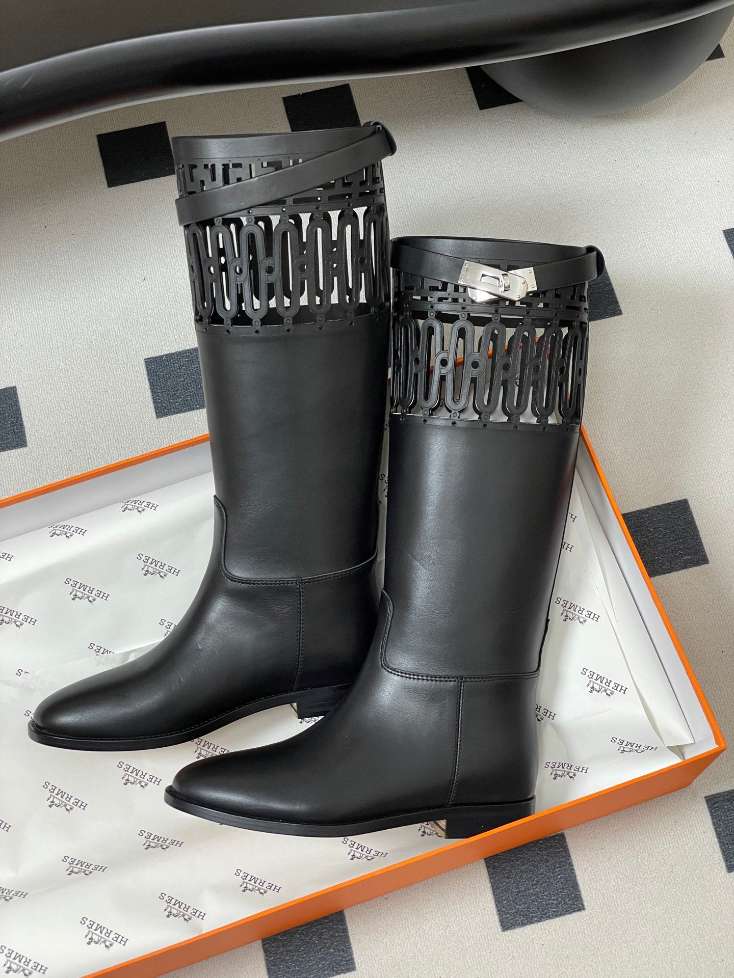 HM Jumping Boots Black Kelly Buckle Calfskin 423264