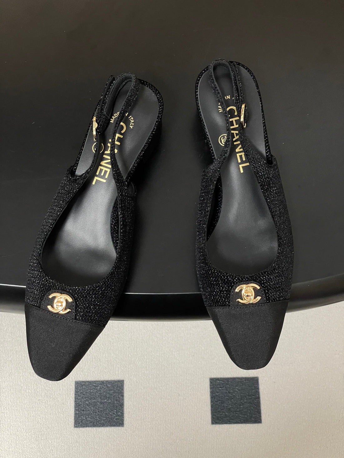 Chanel 25 Slingback Black Lambskin Fabric 473212