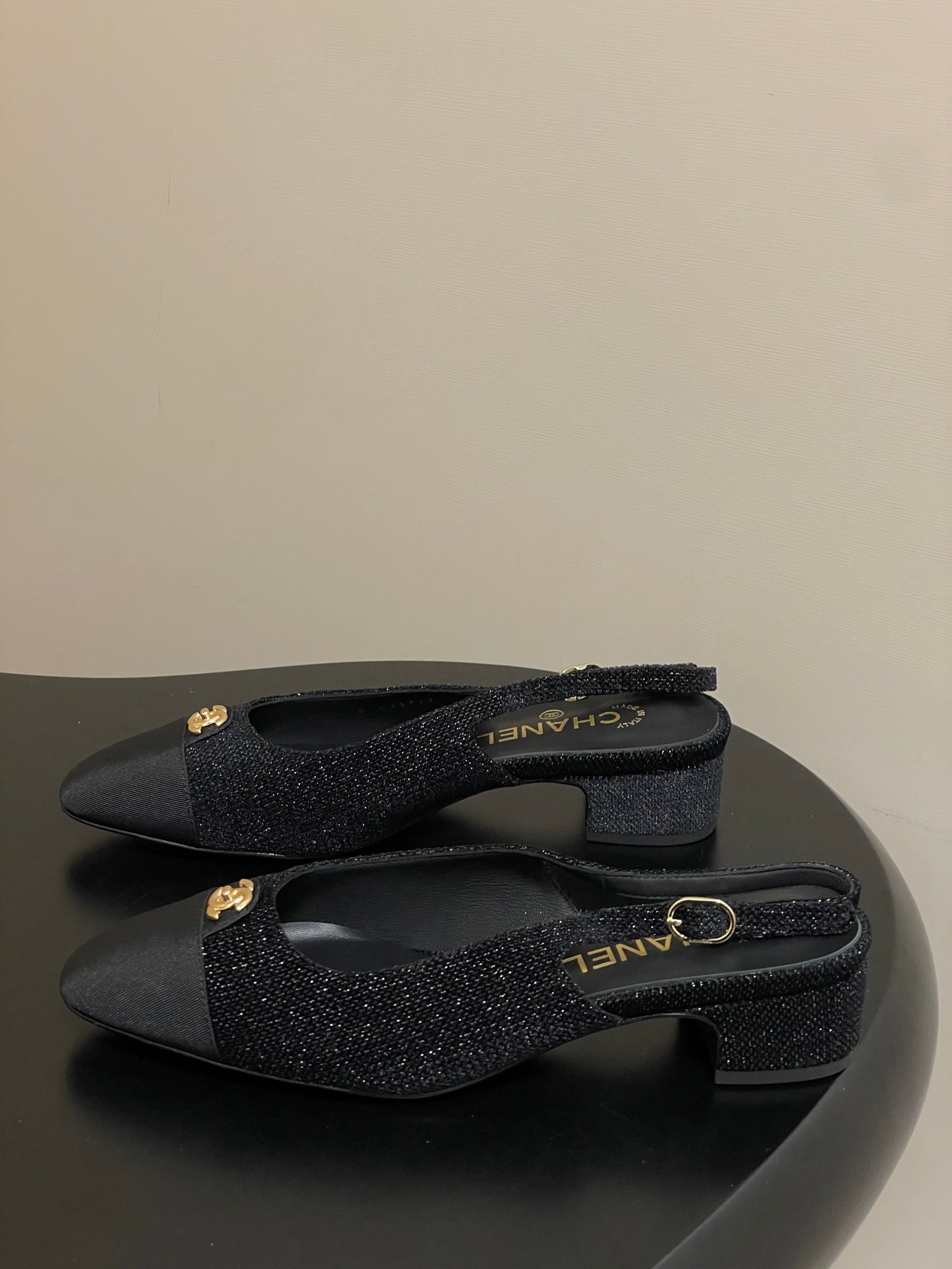 Chanel 25 Slingback Black Lambskin Fabric 473212