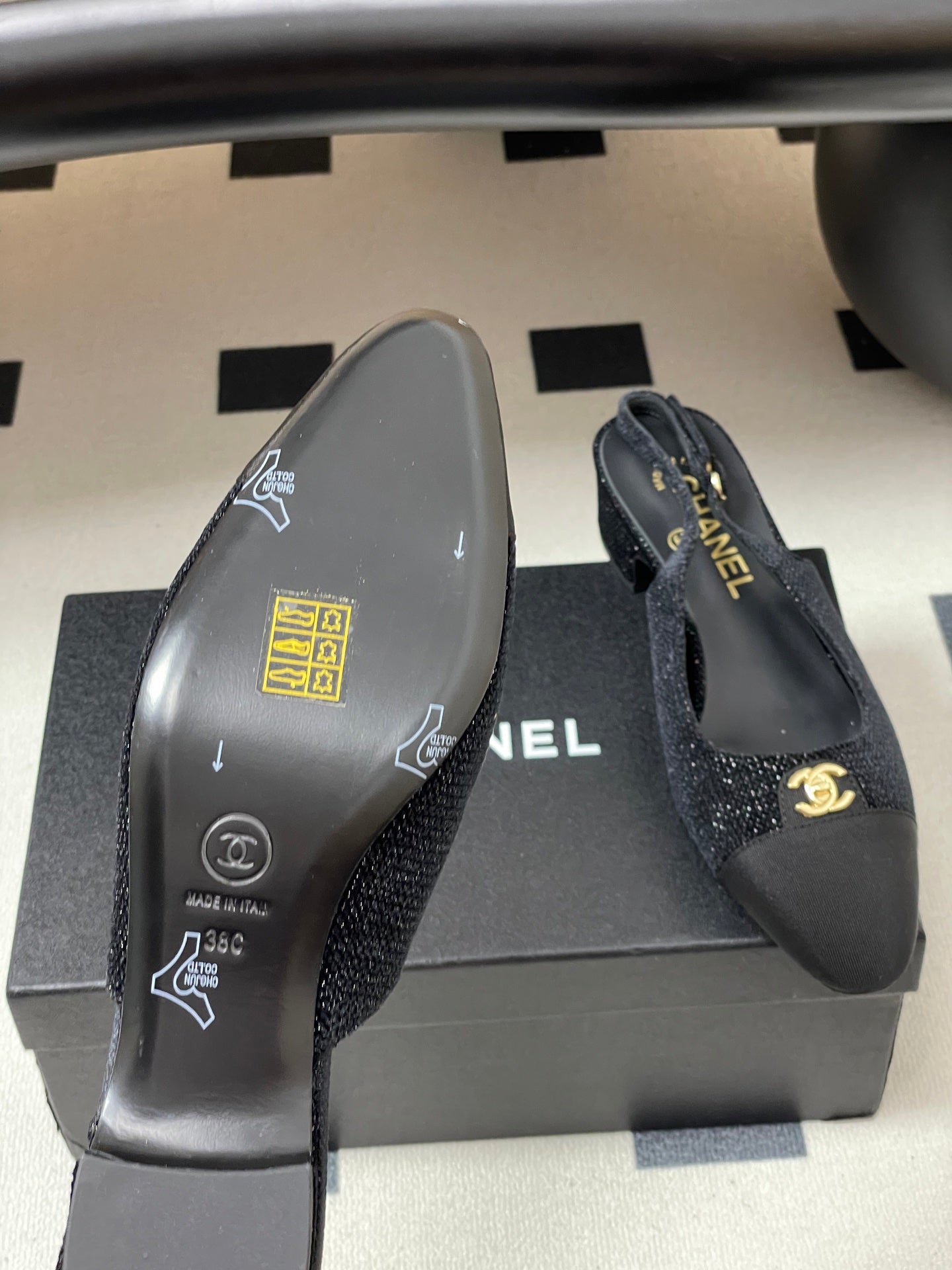 Chanel 25 Slingback Black Lambskin Fabric 473212