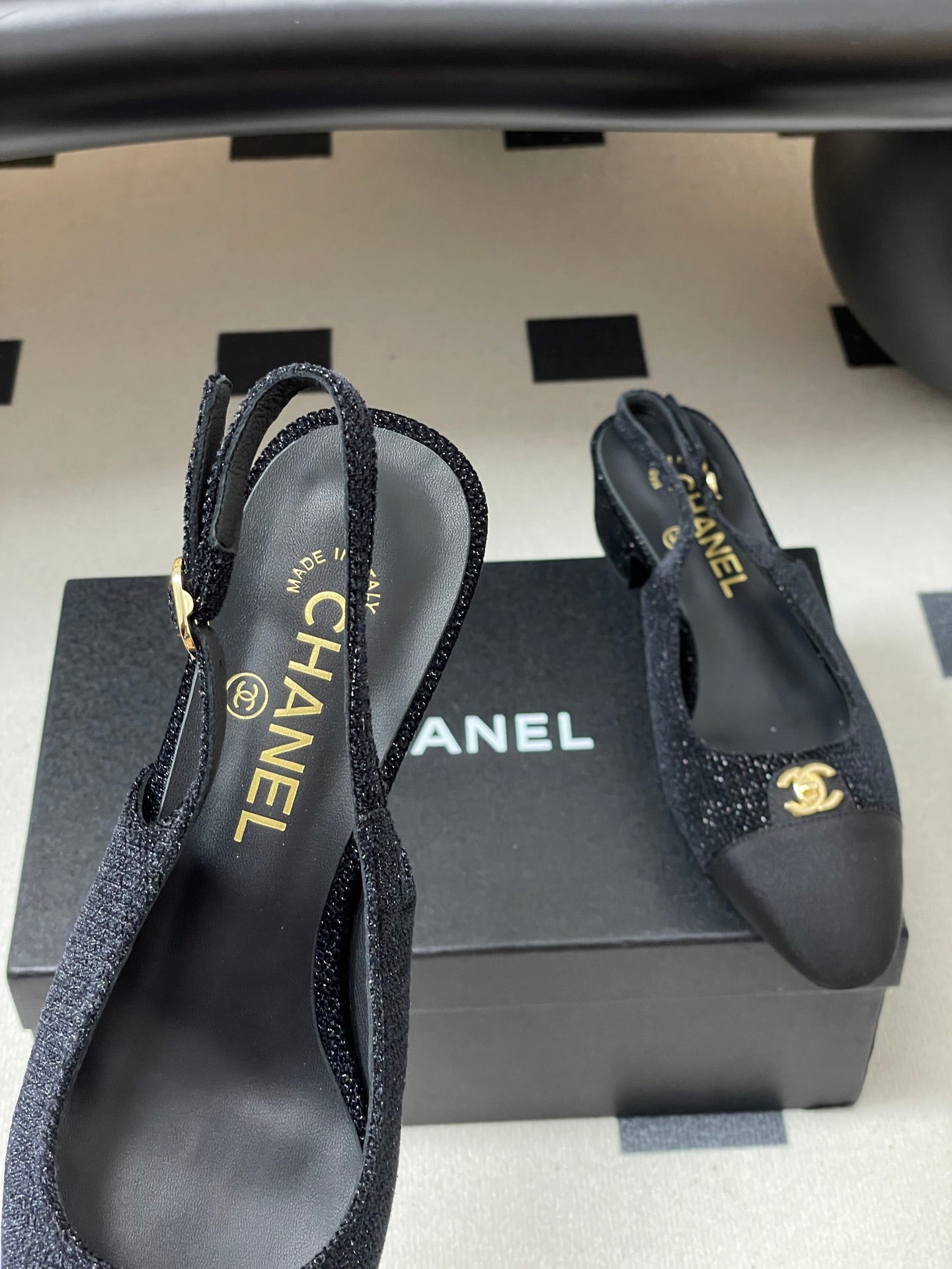 Chanel 25 Slingback Black Lambskin Fabric 473212