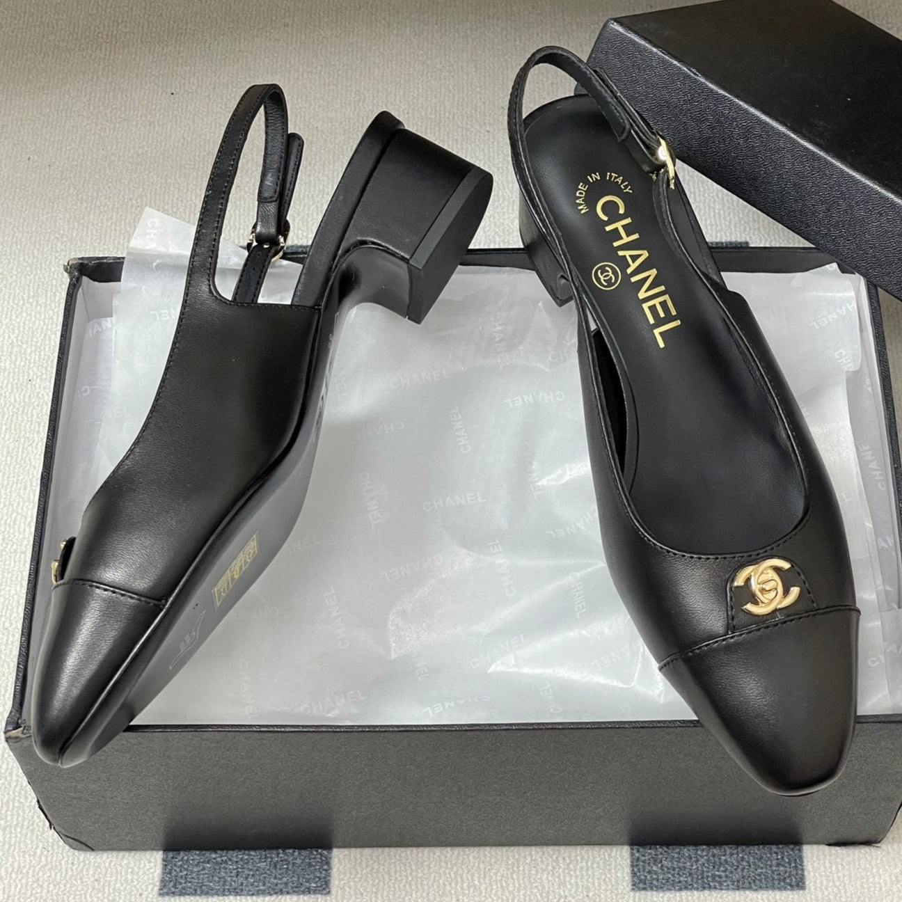 Chanel 25 Slingback 30mm Black Lambskin 473215