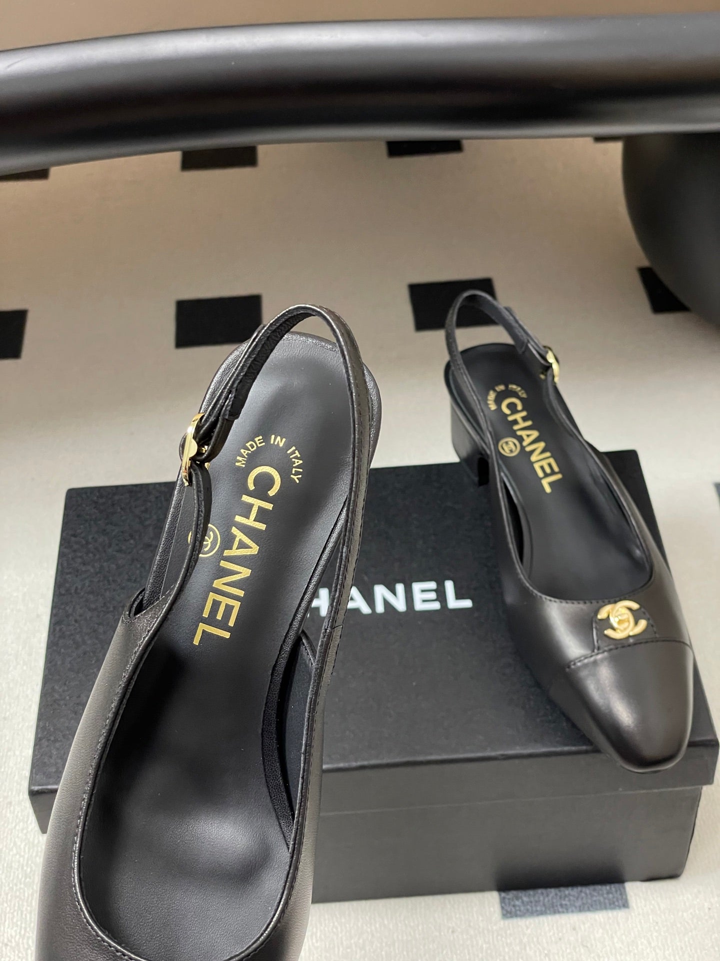 Chanel 25 Slingback 30mm Black Lambskin 473215