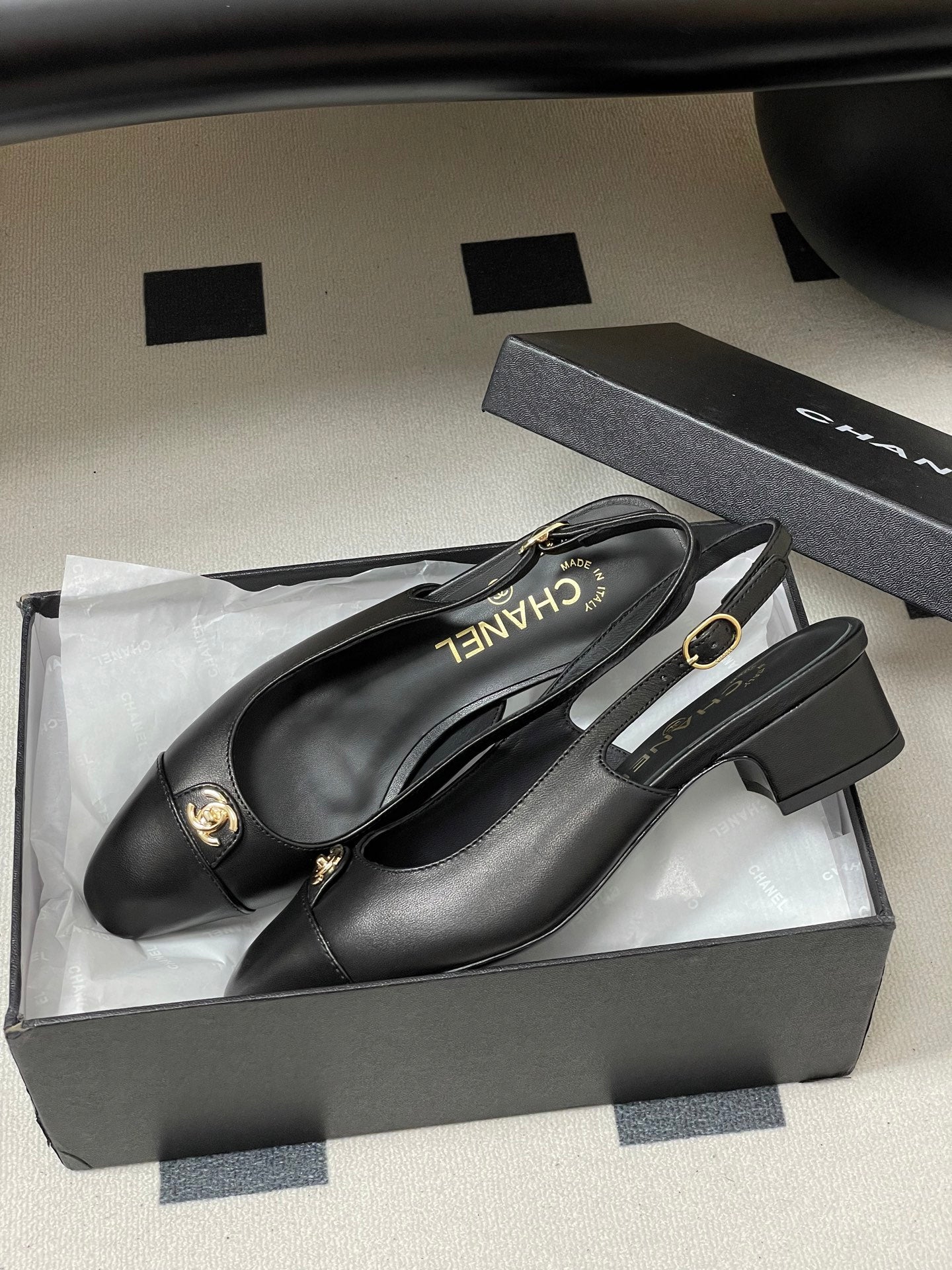 Chanel 25 Slingback 30mm Black Lambskin 473215