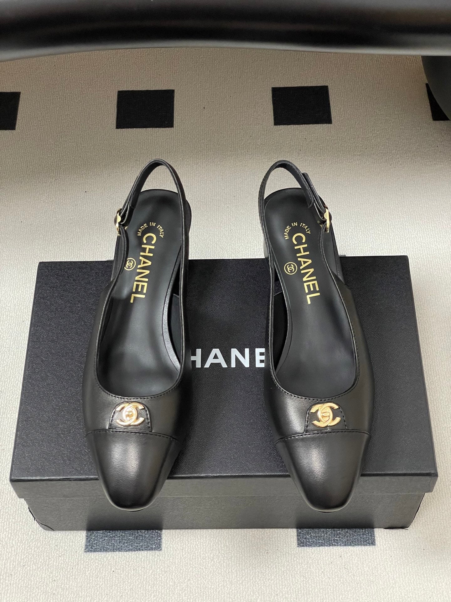 Chanel 25 Slingback 30mm Black Lambskin 473215