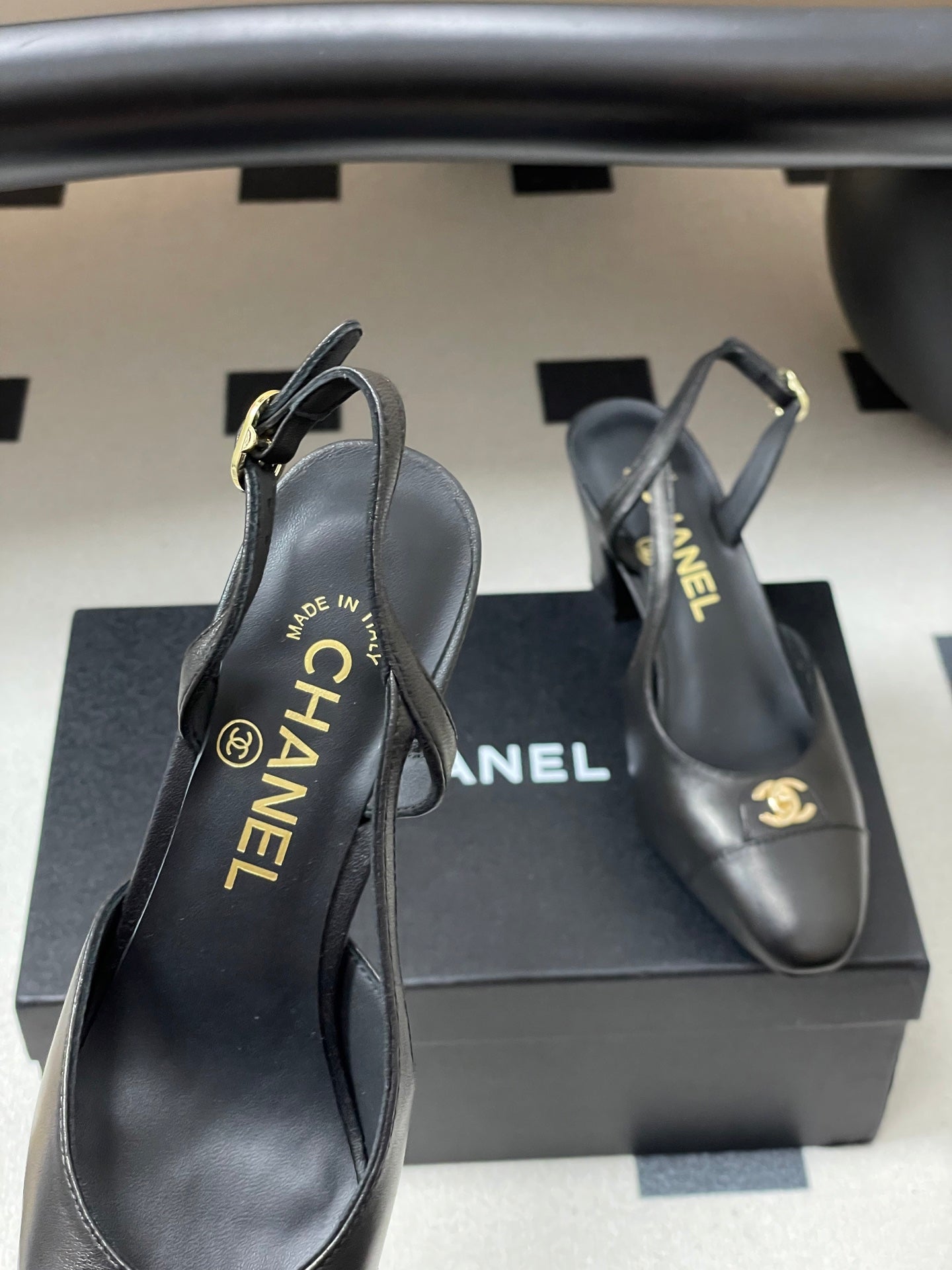 Chanel 25 Slingback 50mm Black Lambskin 473218