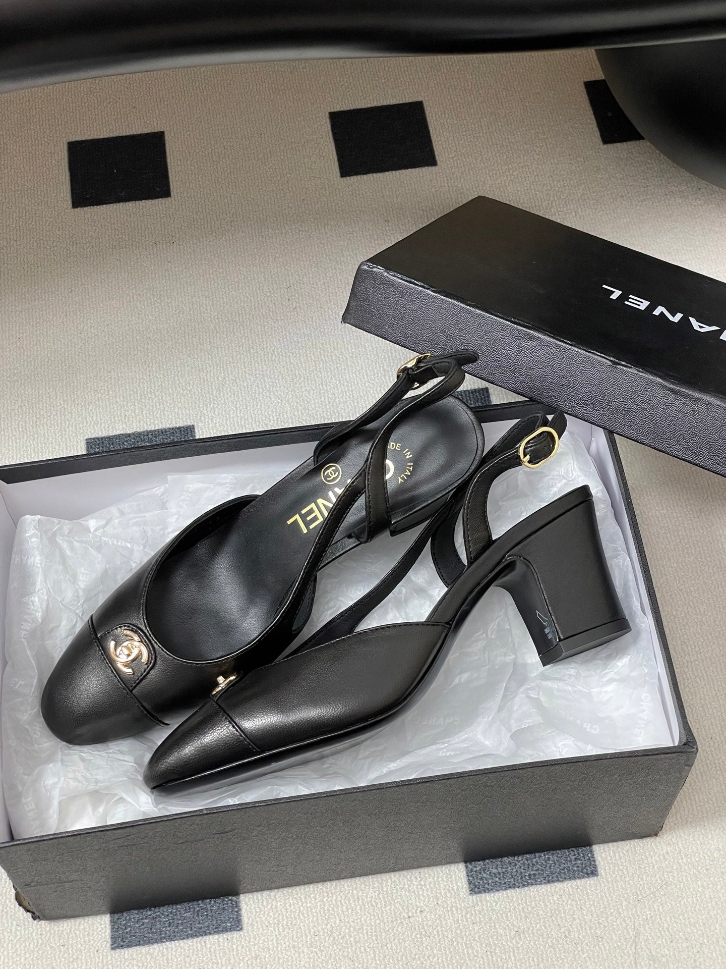 Chanel 25 Slingback 50mm Black Lambskin 473218