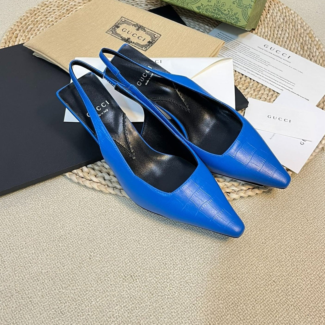GG Women's G pointed silver-letter Logo slingbacks Azure Blue
