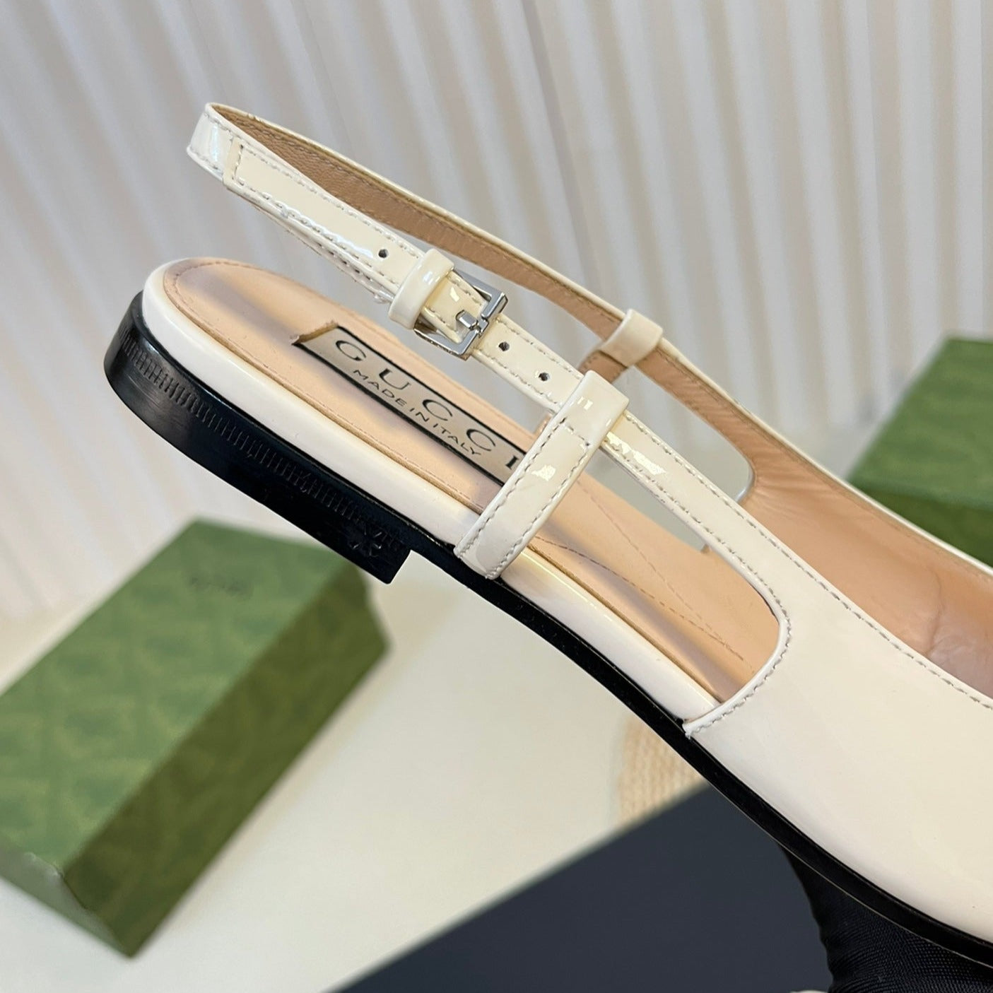 GG Double G patent leather slingback ballet flats Glossy White