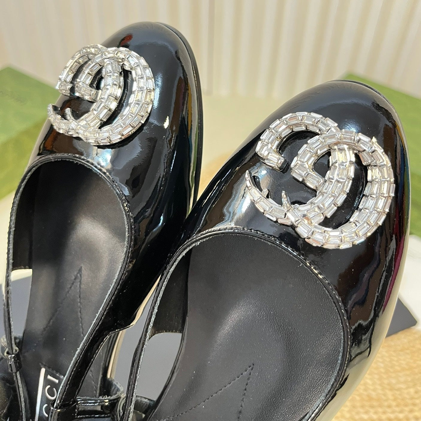GG Double G patent leather slingback ballet flats Glossy Black