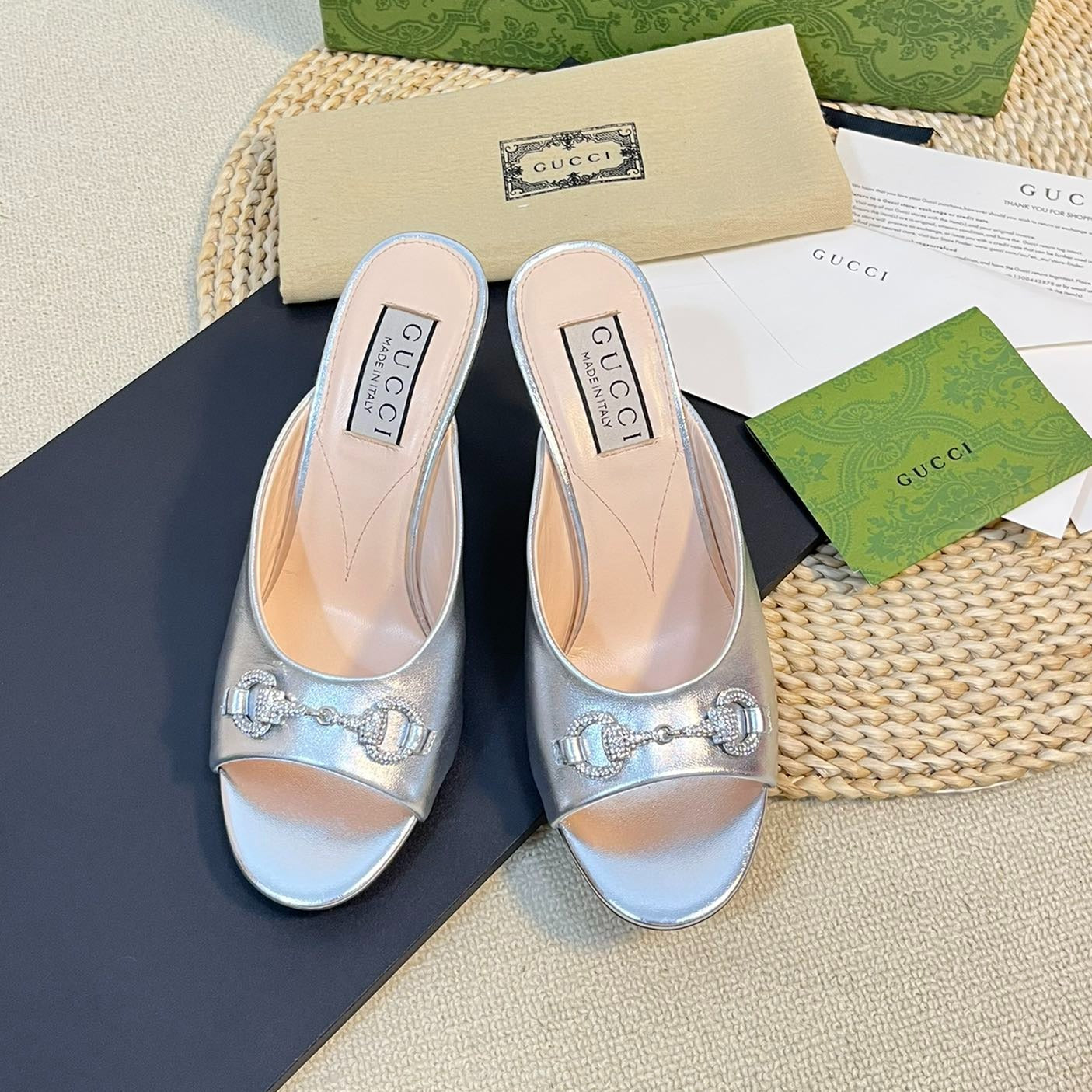 GG  Women's Horsebit mid-heel slide sandal in Silver