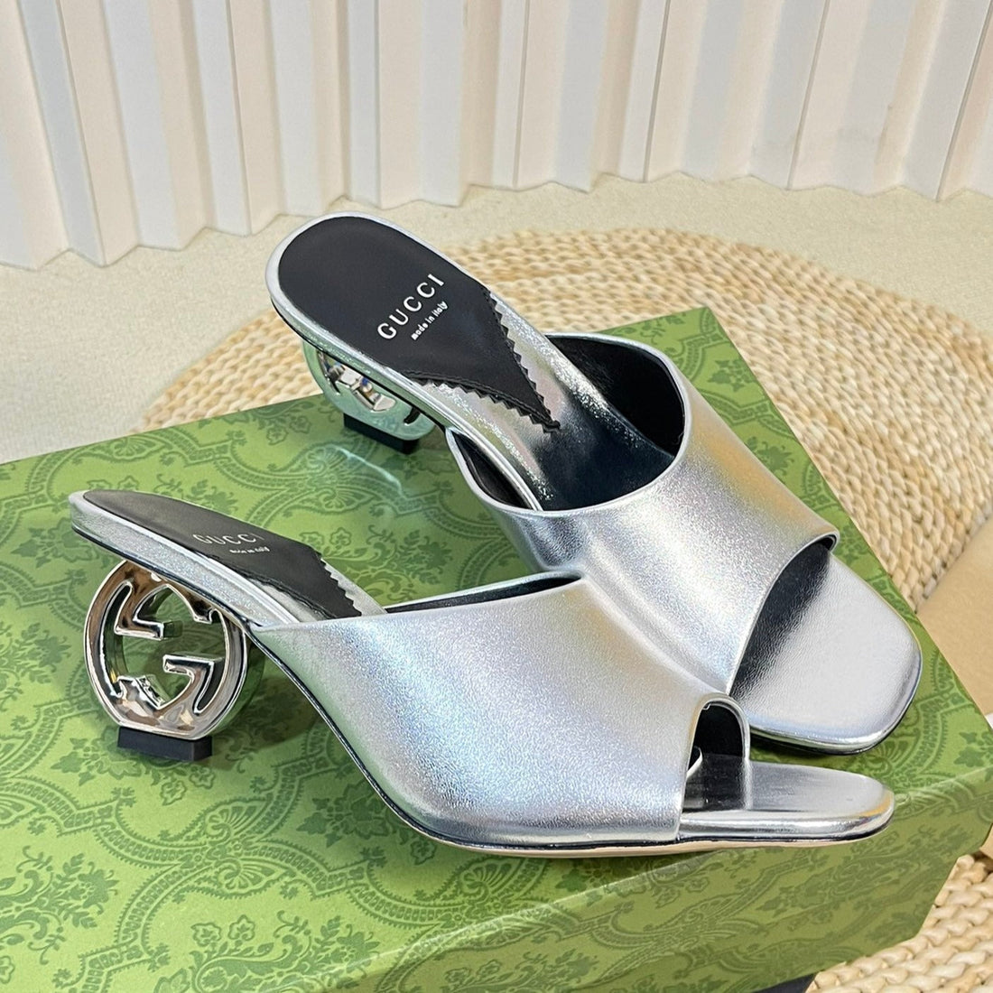 GG  Women's Heeled Sandals Silver